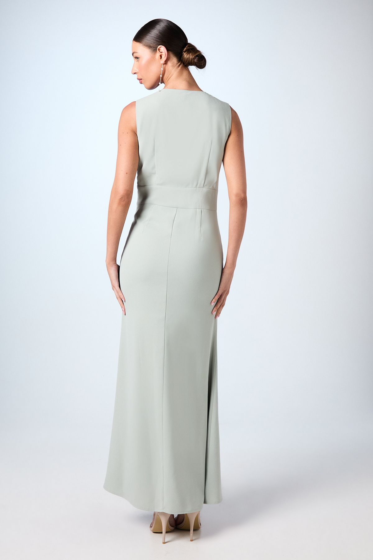 Coast V Neck Empire Seam Crepe Bridesmaid Dress Sage image 3