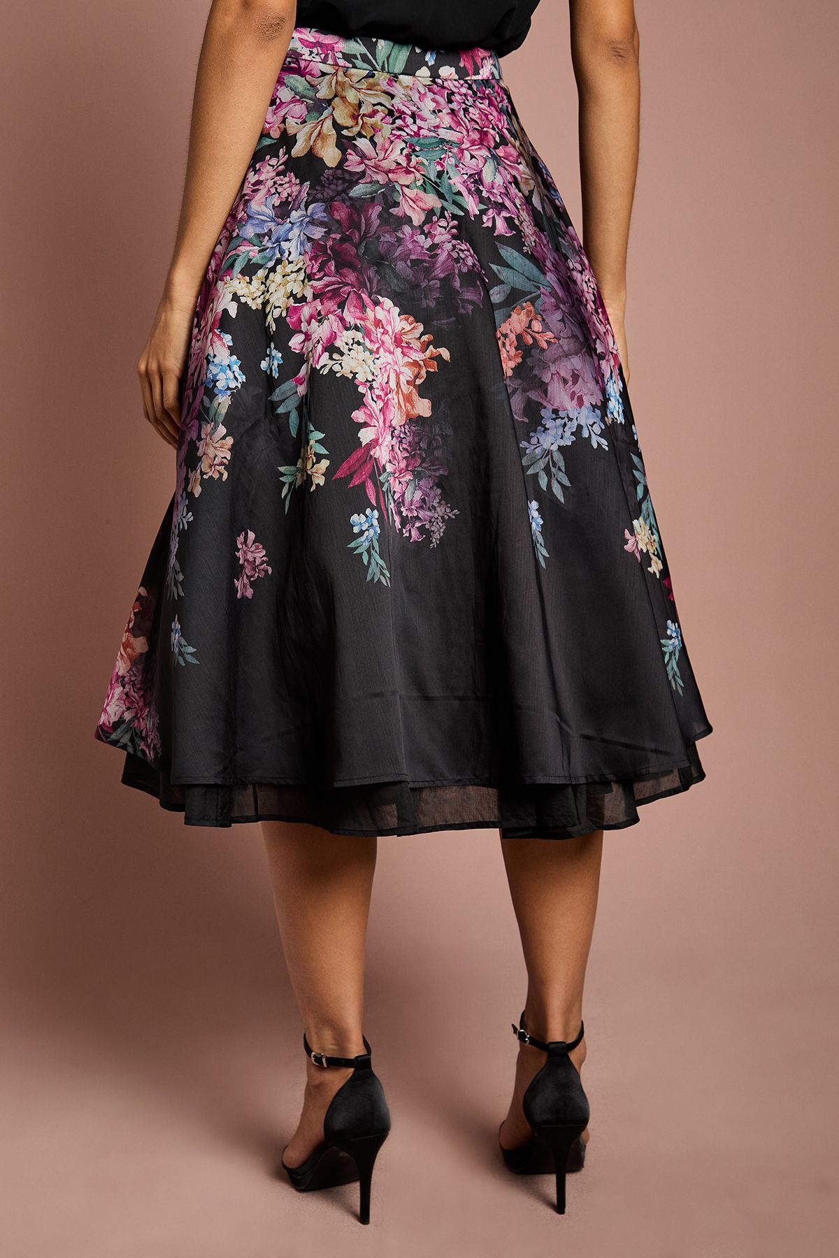 Coast Printed Organza Midi Skirt Black image 3