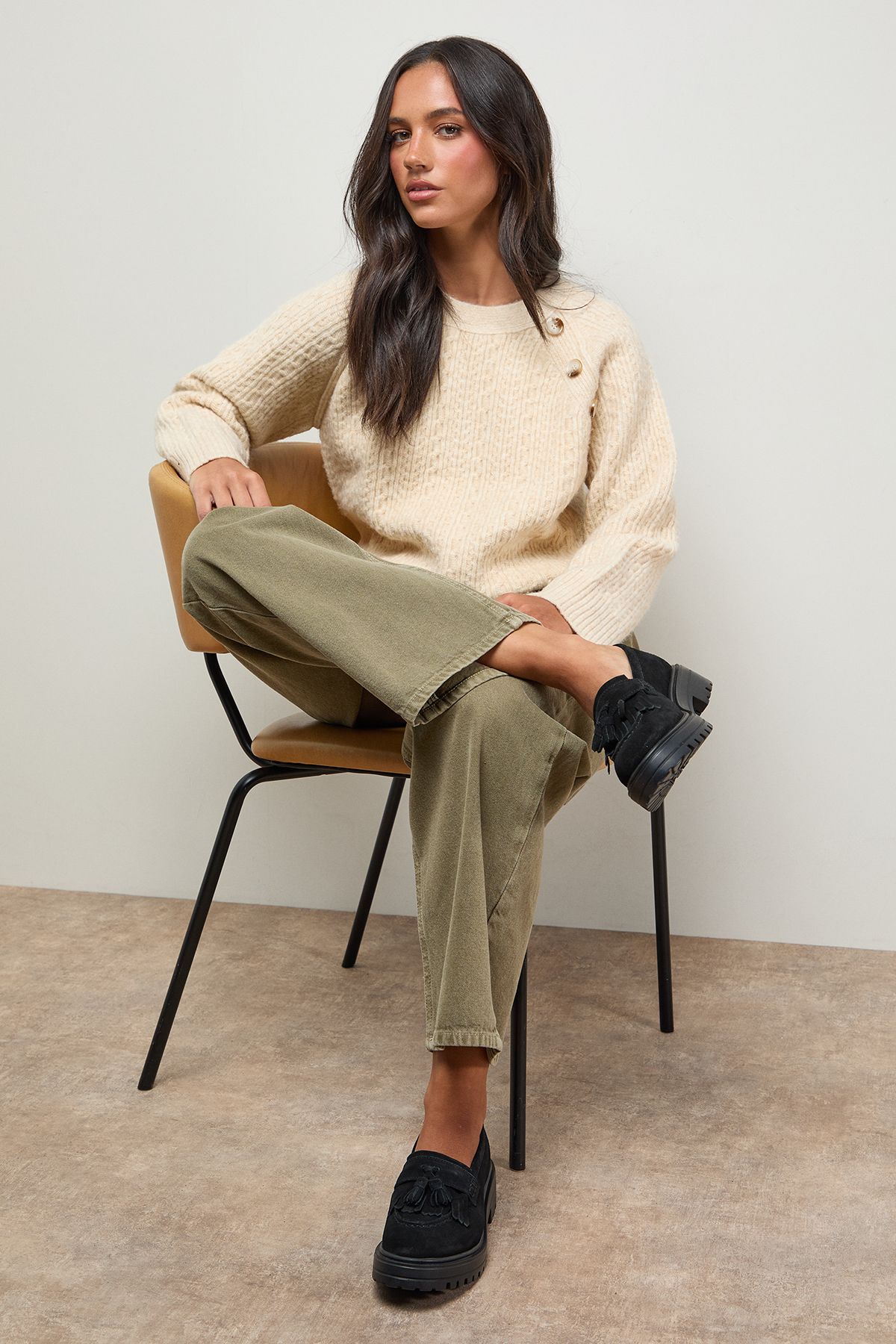 Oasis Brooker Suede Tassel Chunky Loafers Natural Black image 2