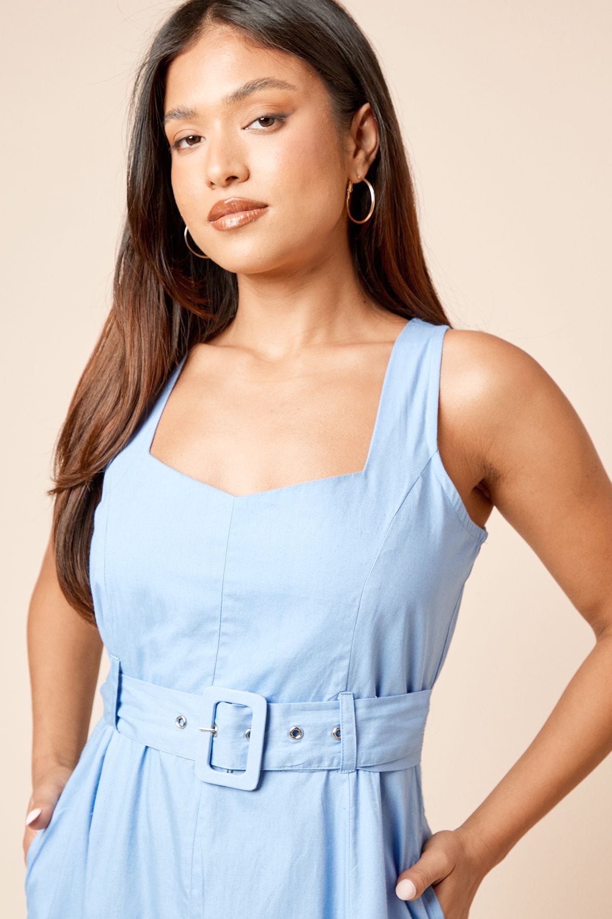 Dorothy Perkins Petite Belted Sleeveless Seamed Midi Dress Blue image 4