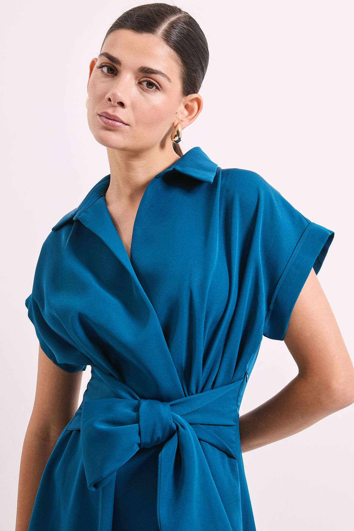 Principles Teal Front Tie Shirt Midi Dress Teal image 3