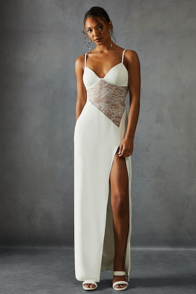 MissPap Lace Insert Strappy Cupped Maxi Dress White