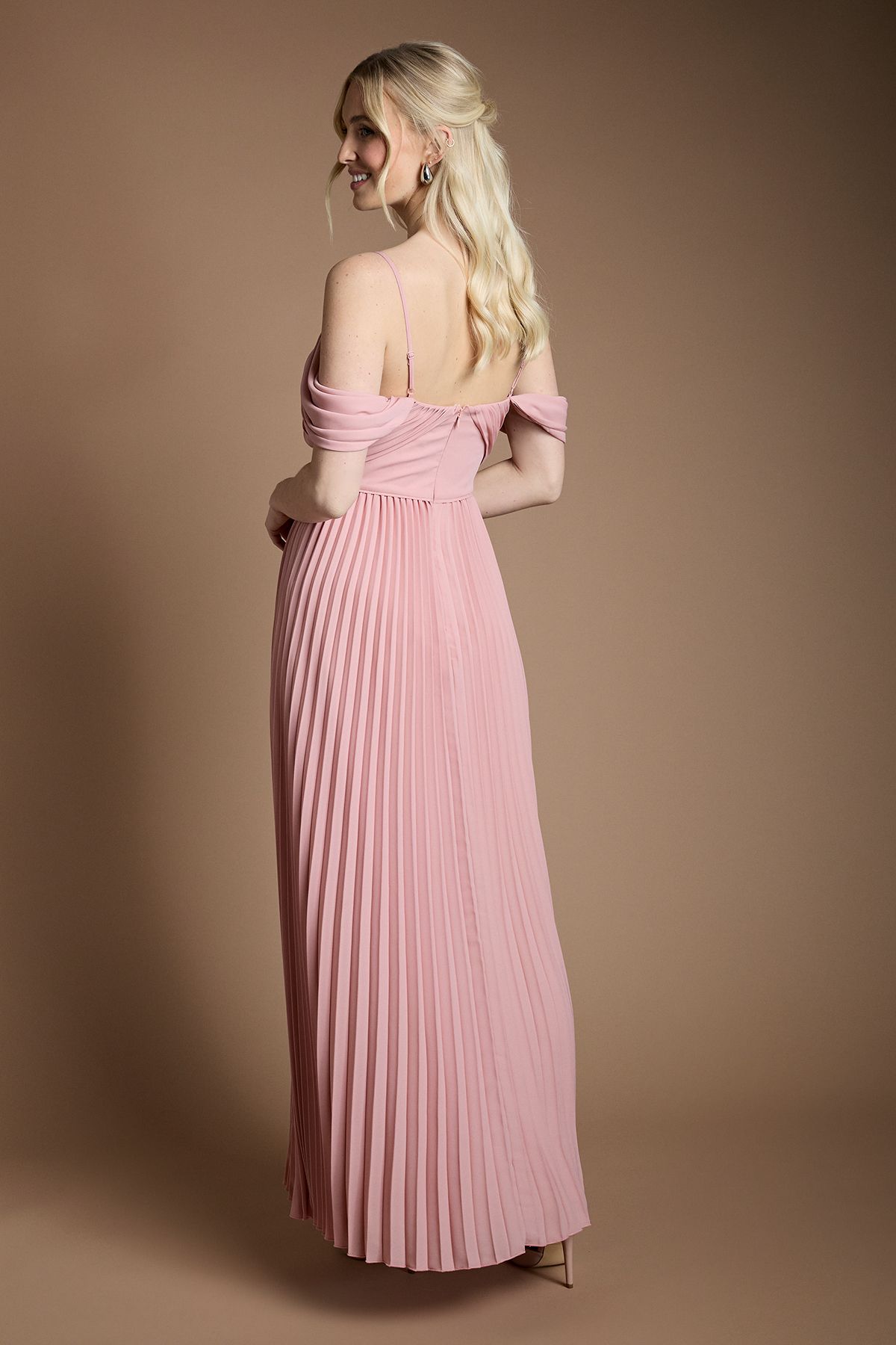 Coast Bardot Pleated Maxi Bridesmaid Dress Antique Rose image 3