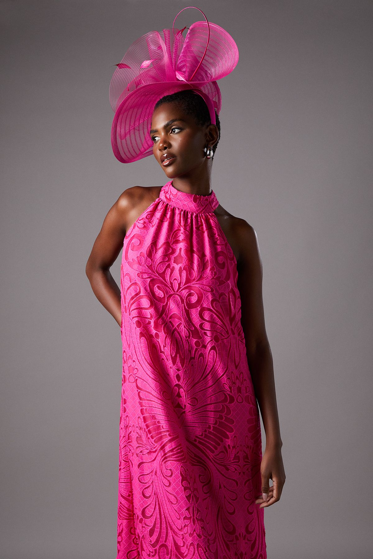 Coast Halter Burnout Jacquard Maxi Holiday Dress Pink image 2