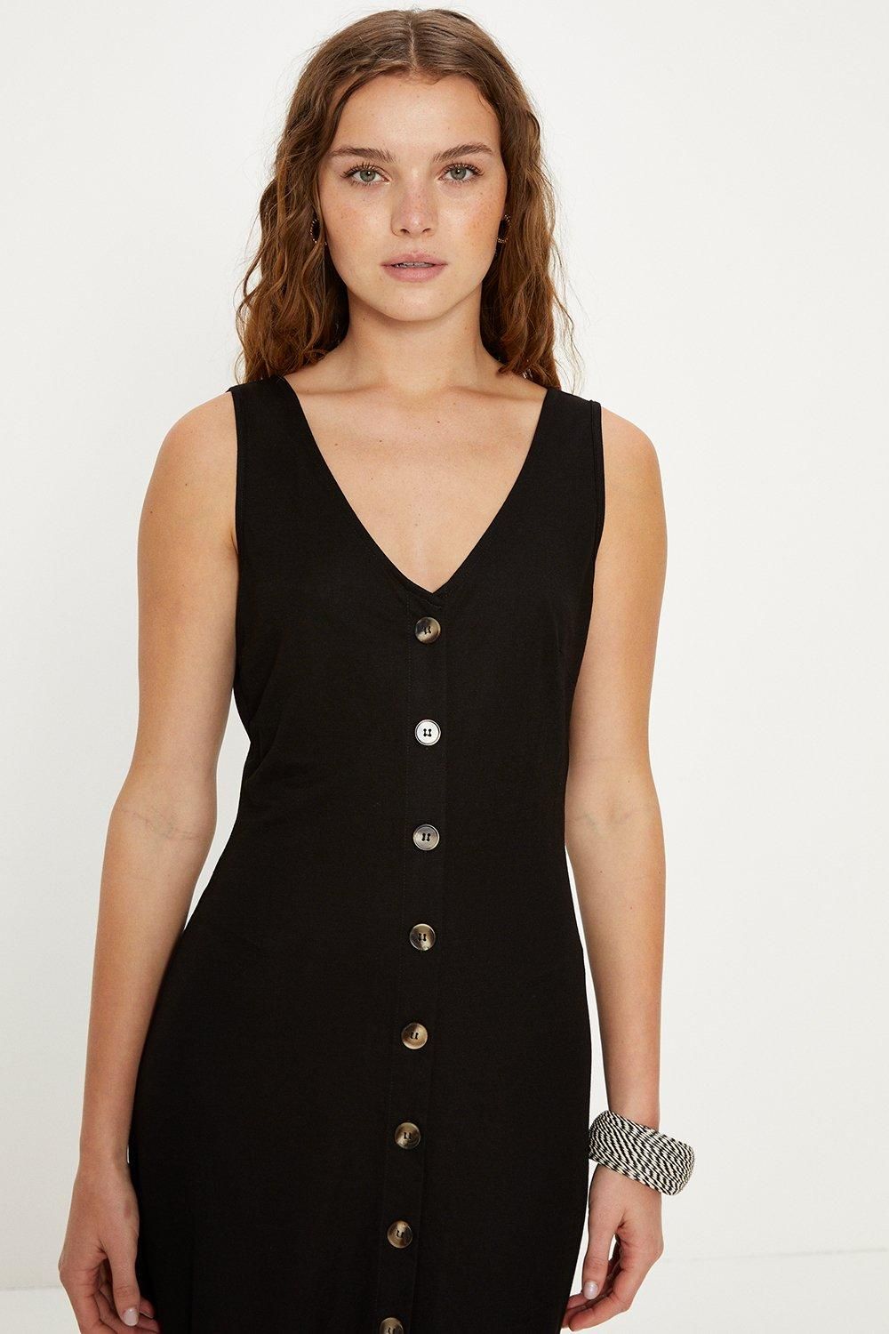 Oasis Button Through Pique Midi Dress Black image 2