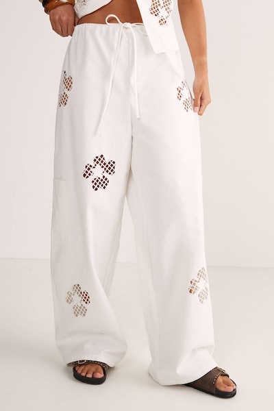 NastyGal (Az) Floral Cutwork Cargo Pants White