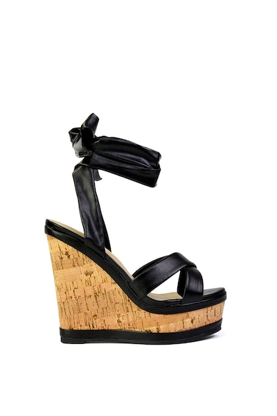XY London 'Kammie' Lace Up Strappy Cork Platform Wedge Heel Sandal Shoes