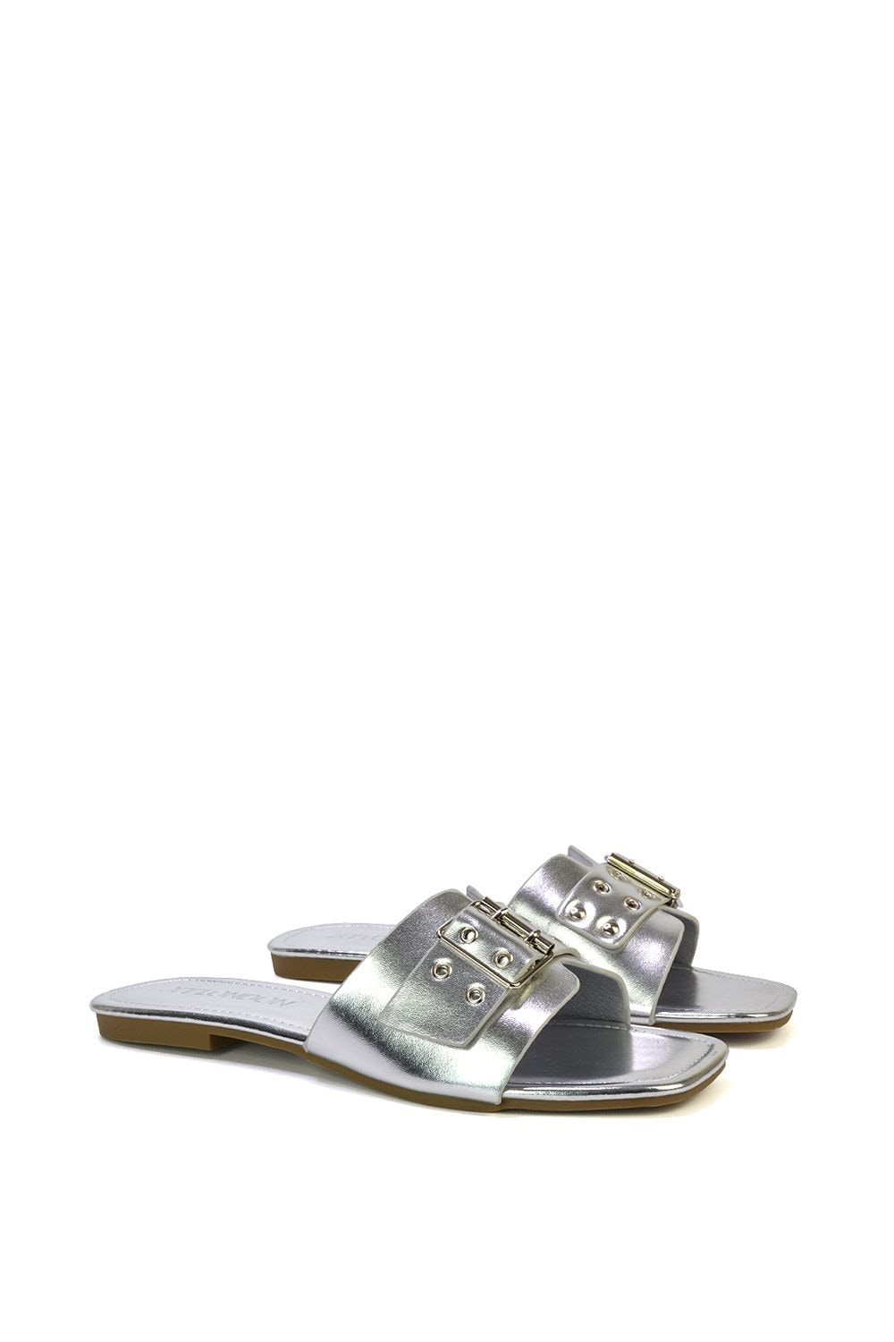 XY London 'Inez' Square Toe Slip On Strappy Flat Sandals With Buckle image 4