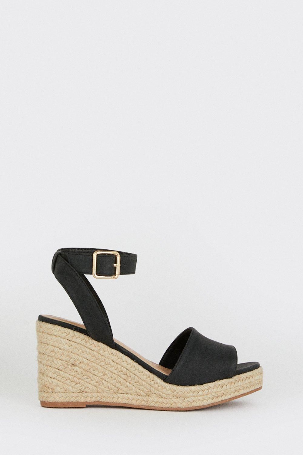 Dorothy Perkins Wide Fit Rebekah Peep Toe Espadrille Wedge Sandals Black image 2