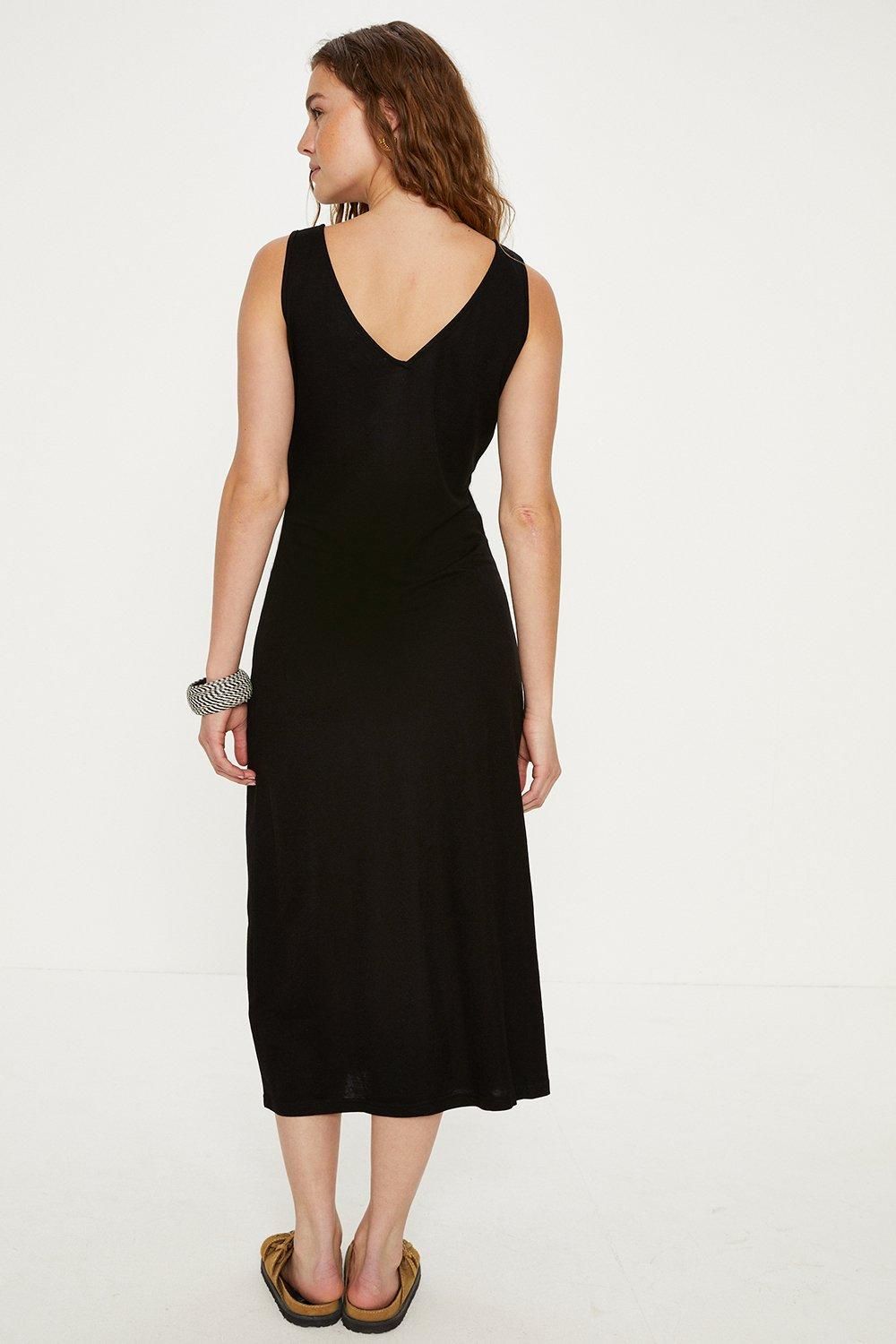 Oasis Button Through Pique Midi Dress Black image 3