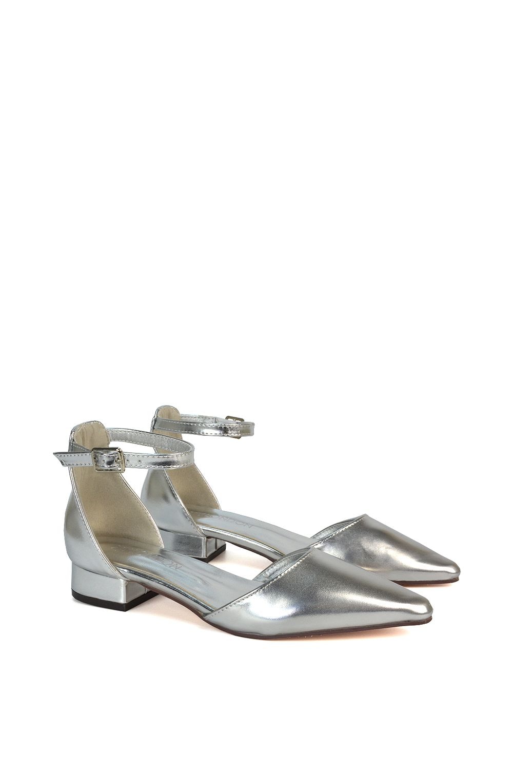 XY London 'Jenny' Low Heel Flat Pointed Toe Ankle Strap Court Shoes image 3