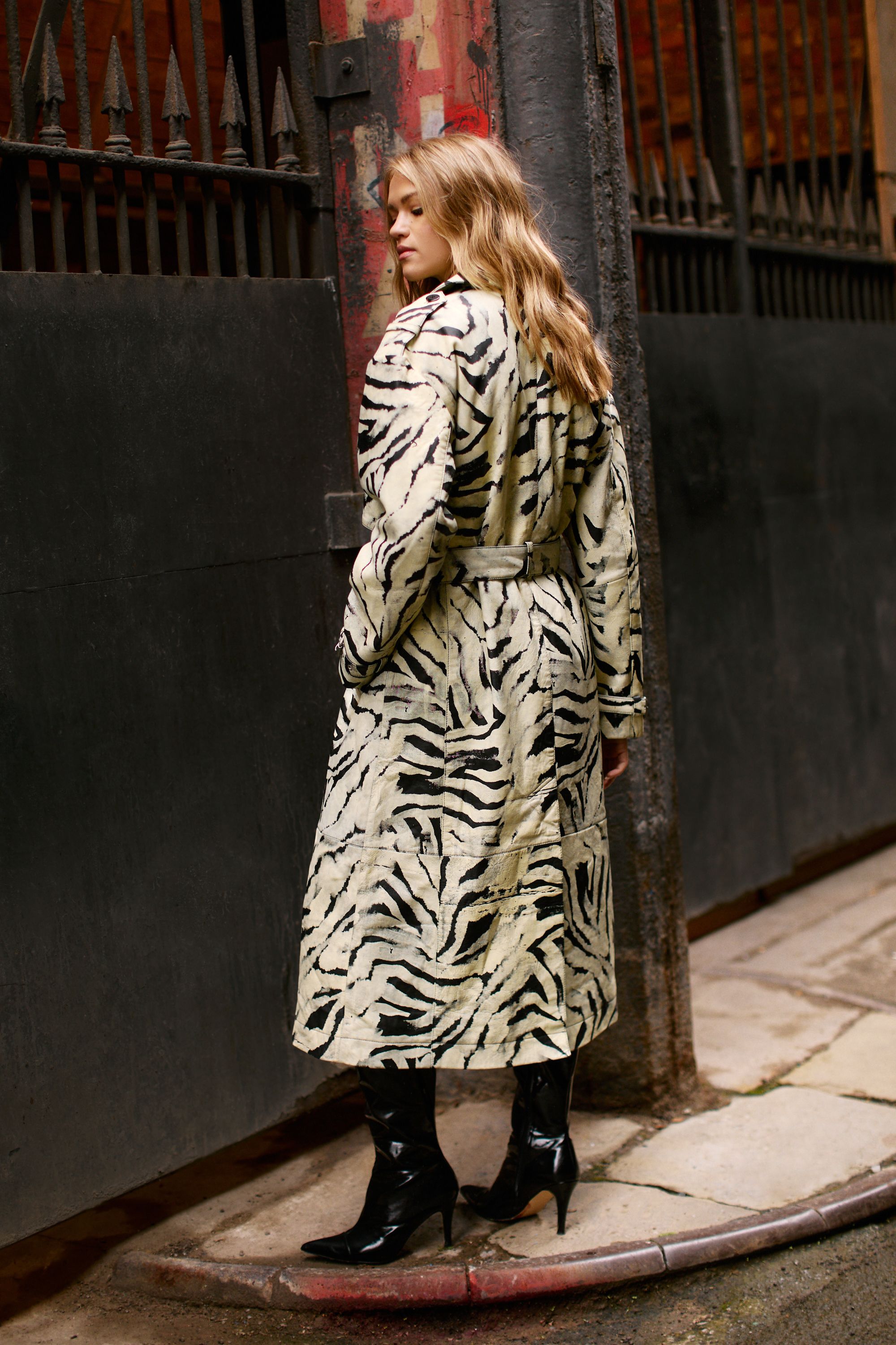 NastyGal Zebra Print Real Leather Trench Coat Multi image 4