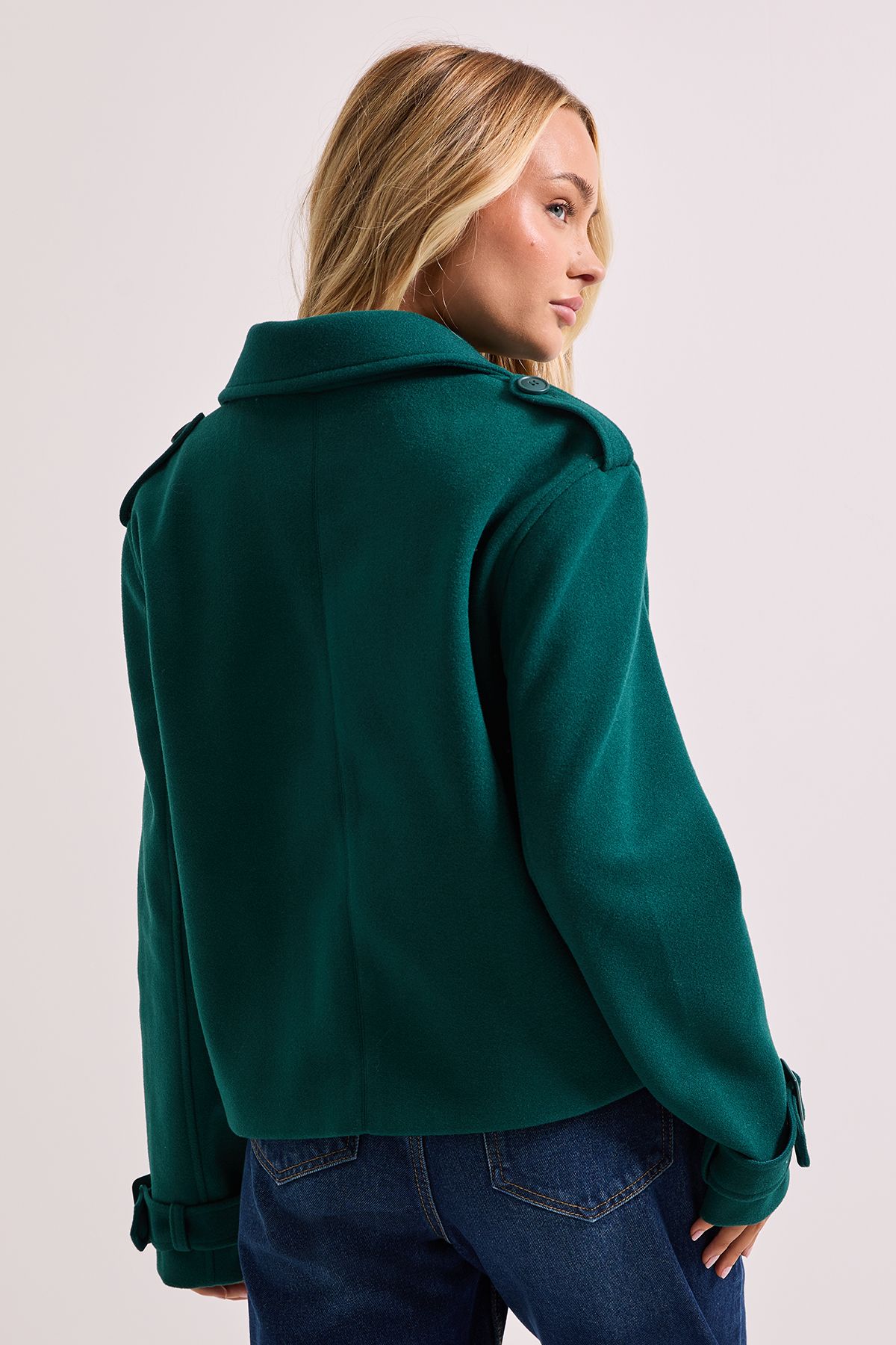 Dorothy Perkins Short Faux Wool Trench Coat Forest image 3