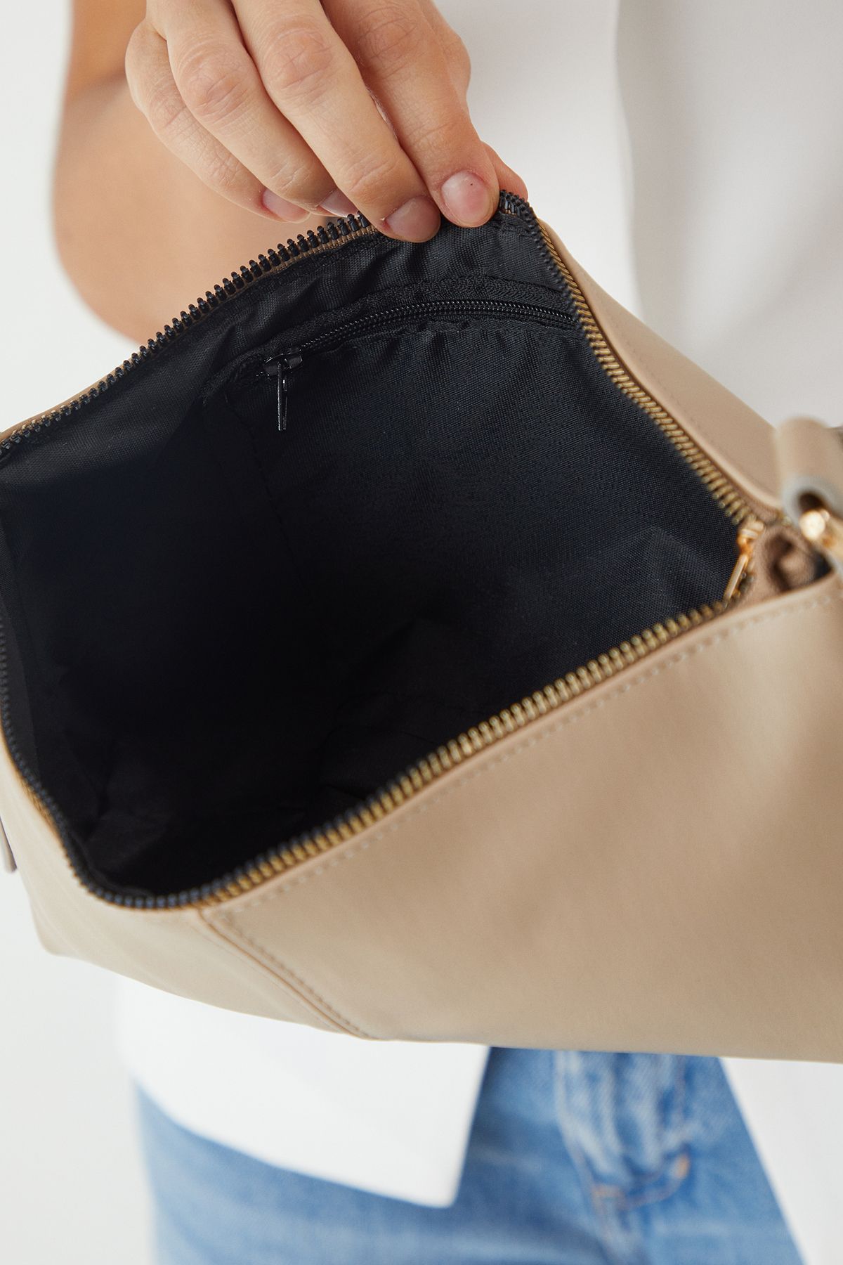 MissPap Slouchy Shoulder Faux Leather Bag Beige image 3