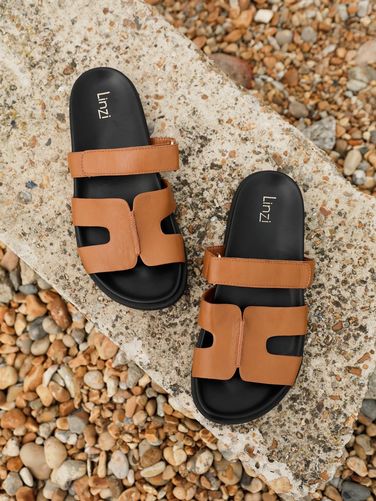 Linzi Emmy Tan Faux Leather Footbed Linked Design Sandal image 2