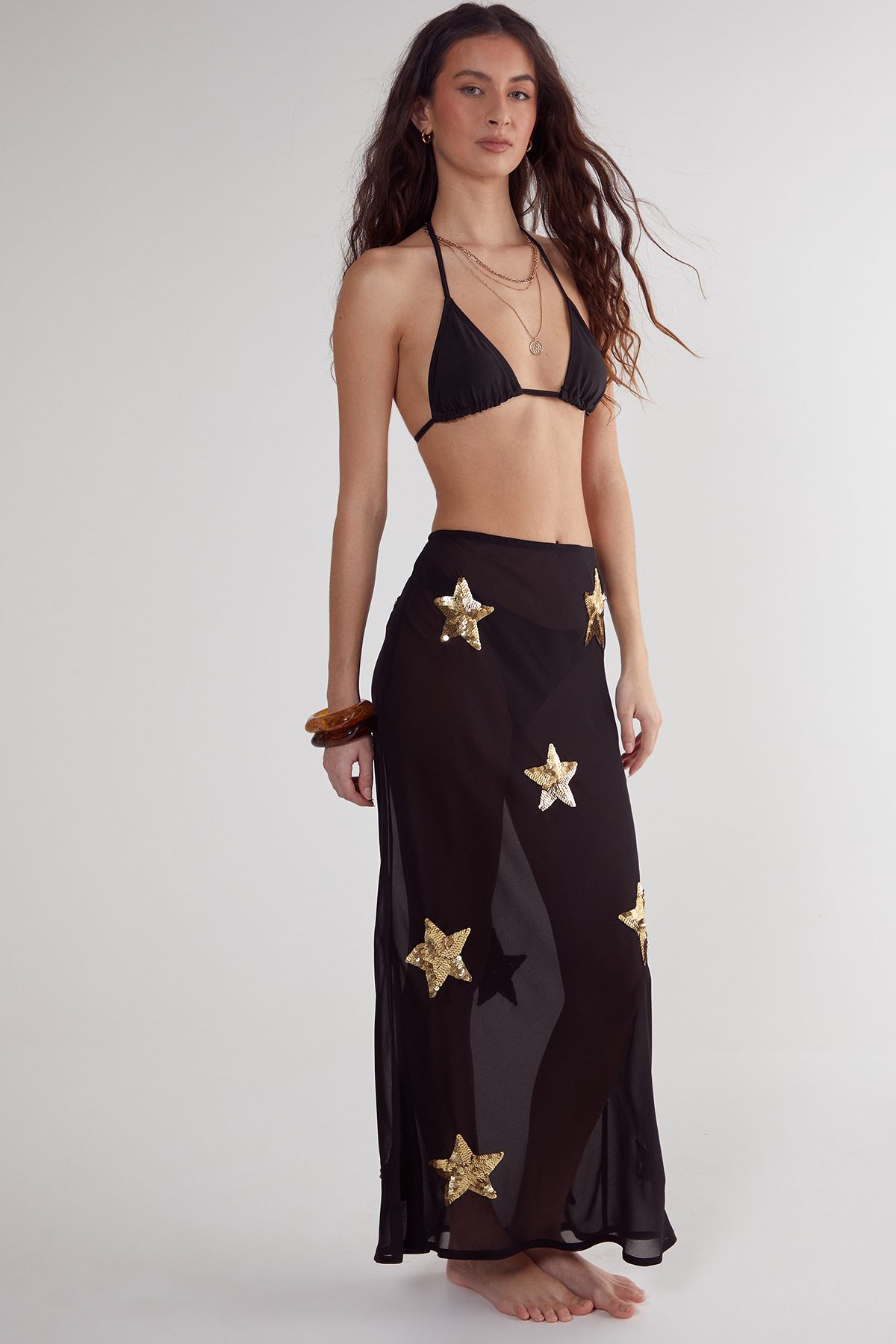 NastyGal Star Embellished Midi Beach Skirt Black image 1