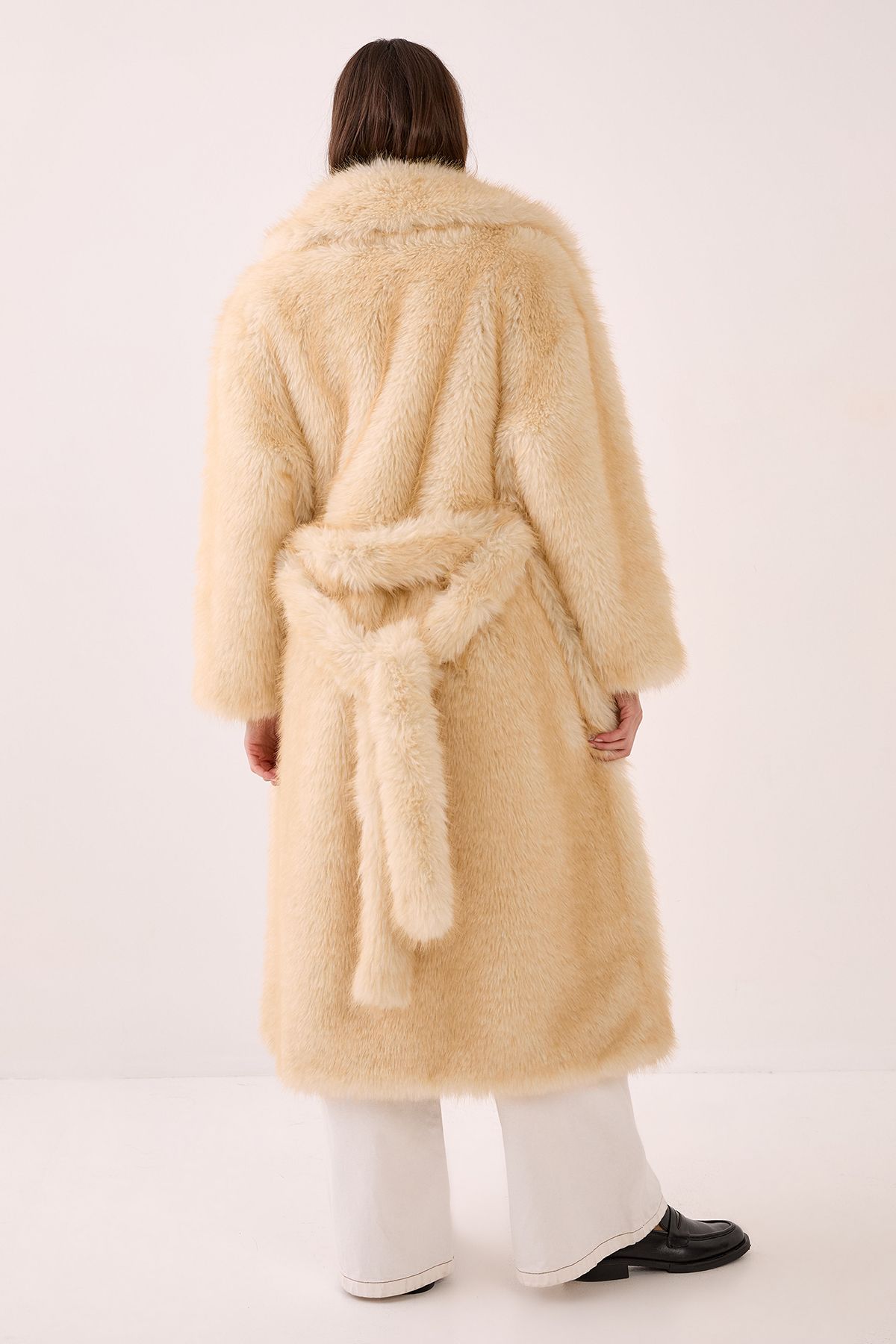 NastyGal Belted Tipped Faux Fur Coat Lemon image 4