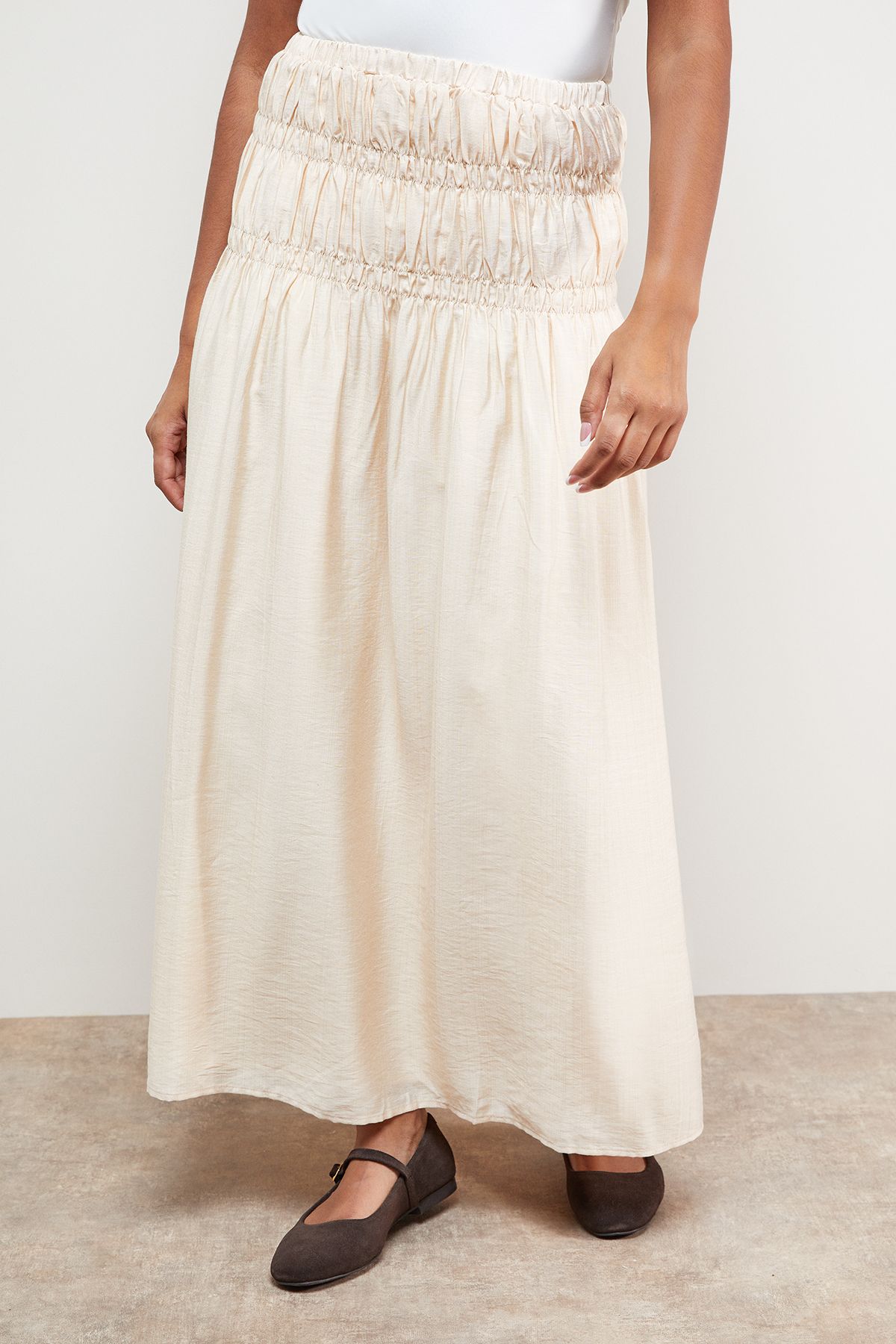 Oasis Shirred Waist Midi Skirt Ivory image 2