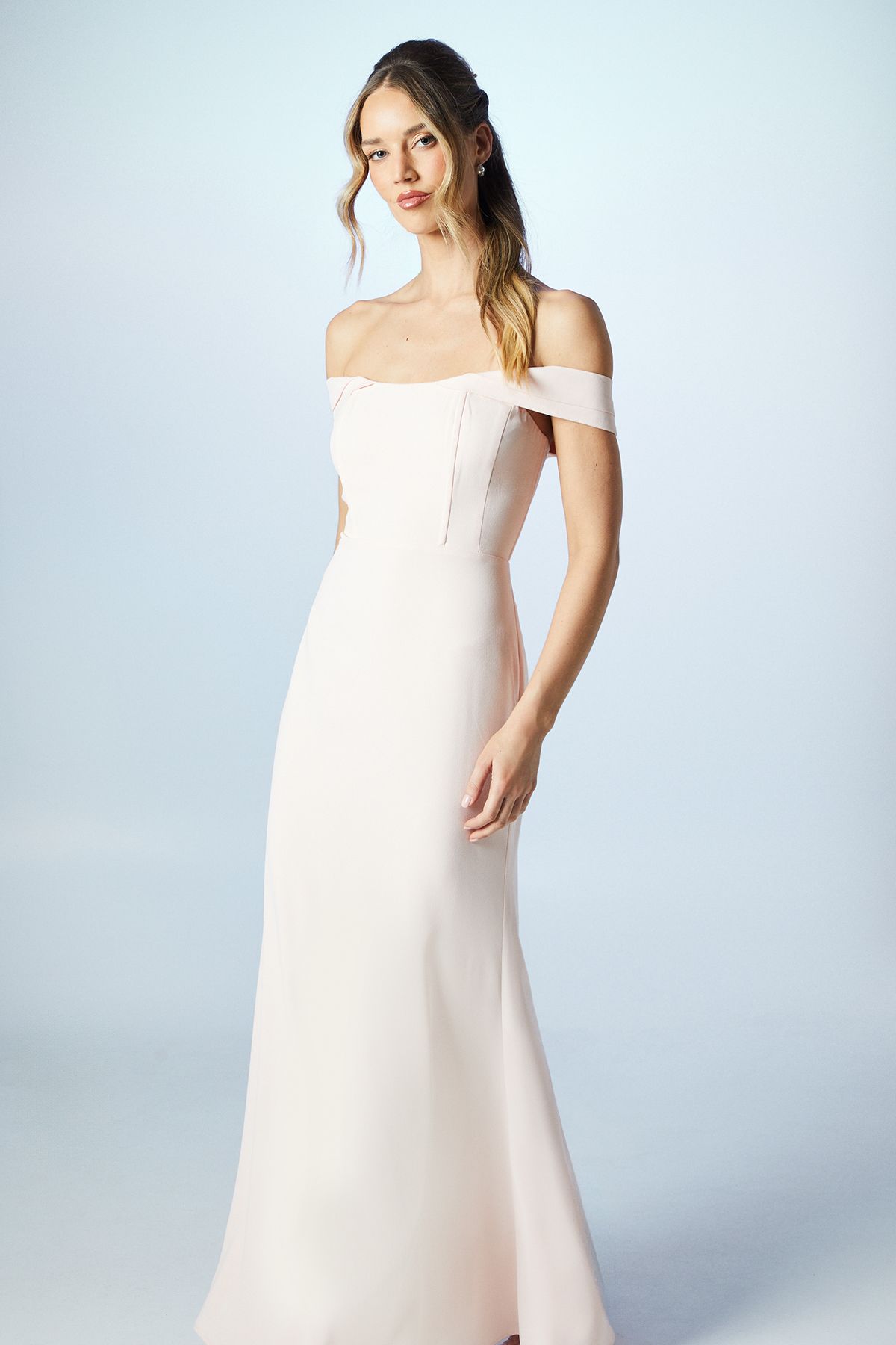 Coast Bardot Corset Crepe Bridesmaid Dress Blush image 2