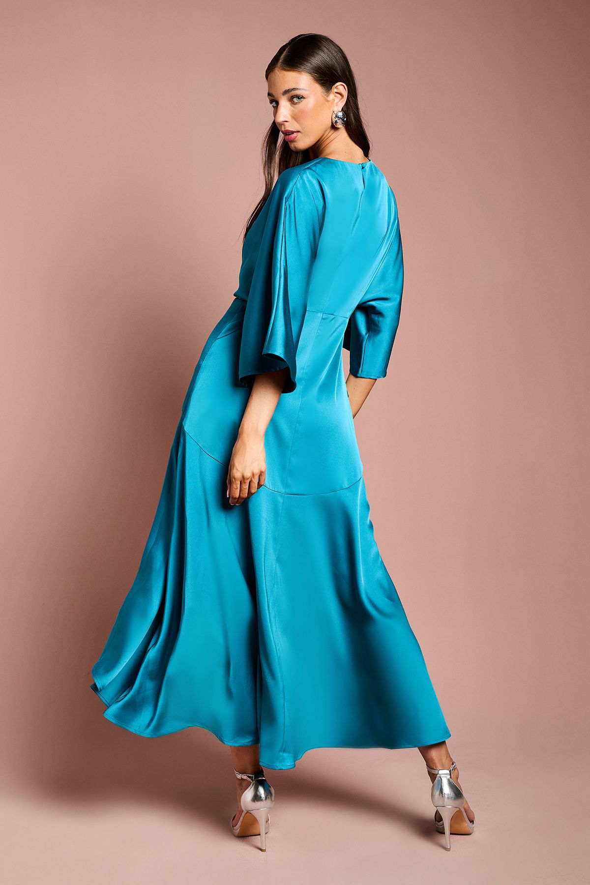 Coast Satin Back Crepe Ruffle Wrap Midi Dress Teal image 4