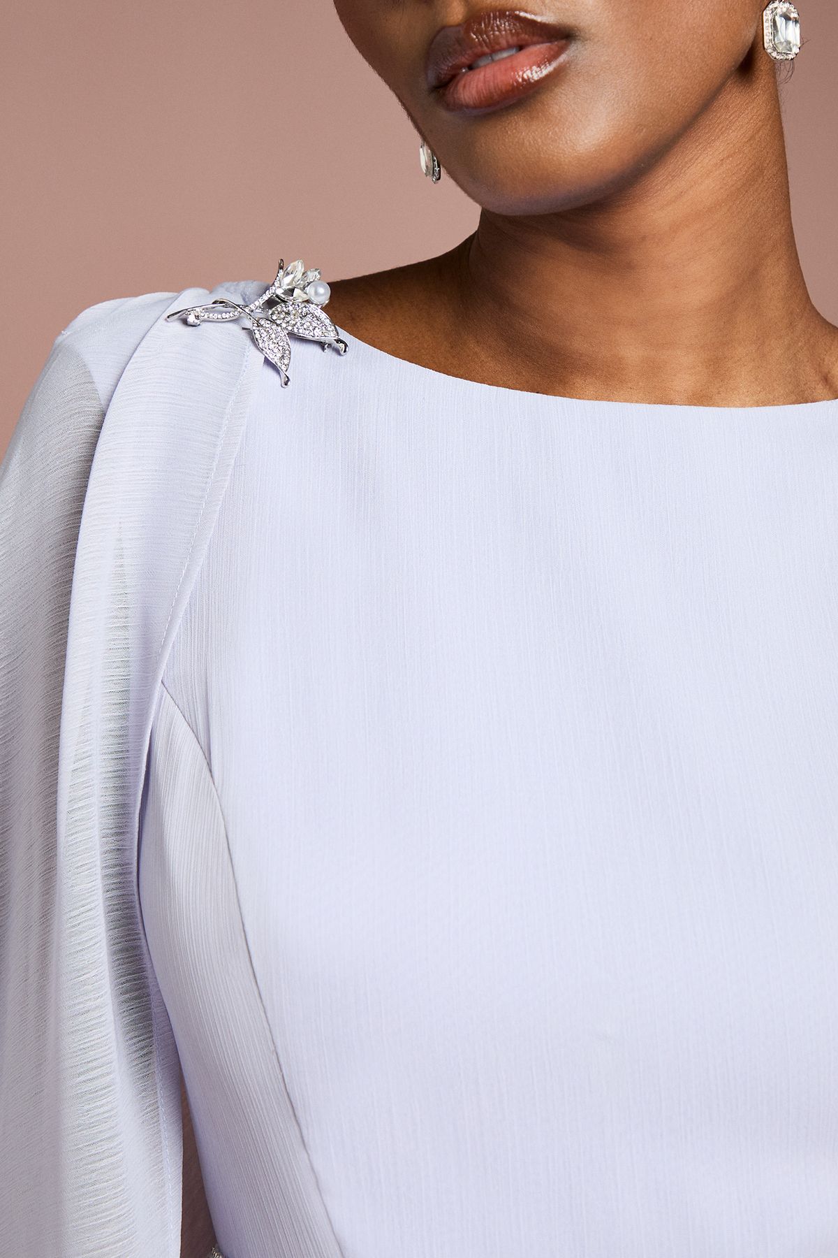 Coast Detachable Cape Georgette Dress with Diamante Broach Detail Lilac image 5