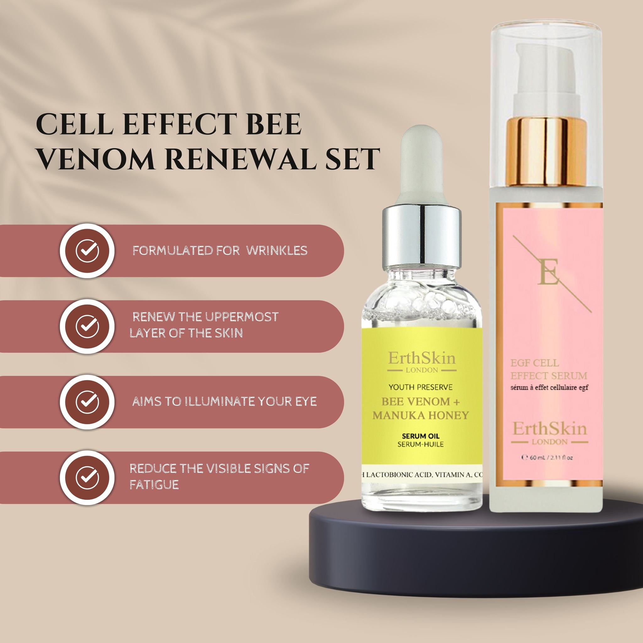 Erth Skin London Ultimate Skin Renewal Duo: Bee Venom & Manuka Honey Serum Oil 30ml + EGF Cell Effect Serum 60ml image 8