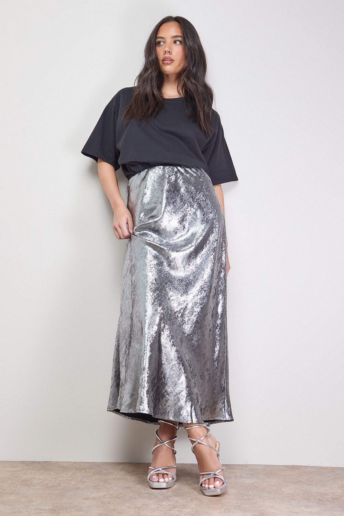 Oasis Evristine Faux Leather Strappy Platform High Block Heel Sandals Silver image 2