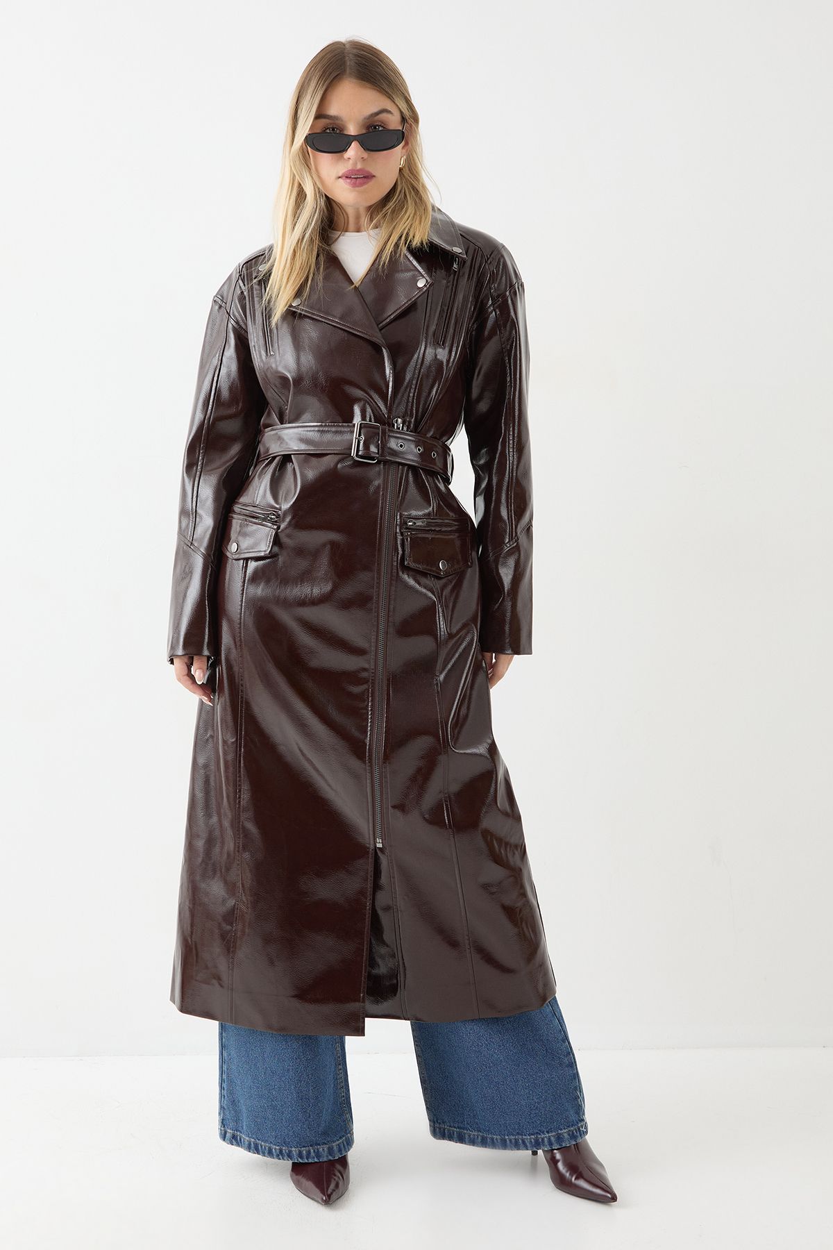 MissPap Premium Vinyl Extreme Shoulder Trench Wine image 4