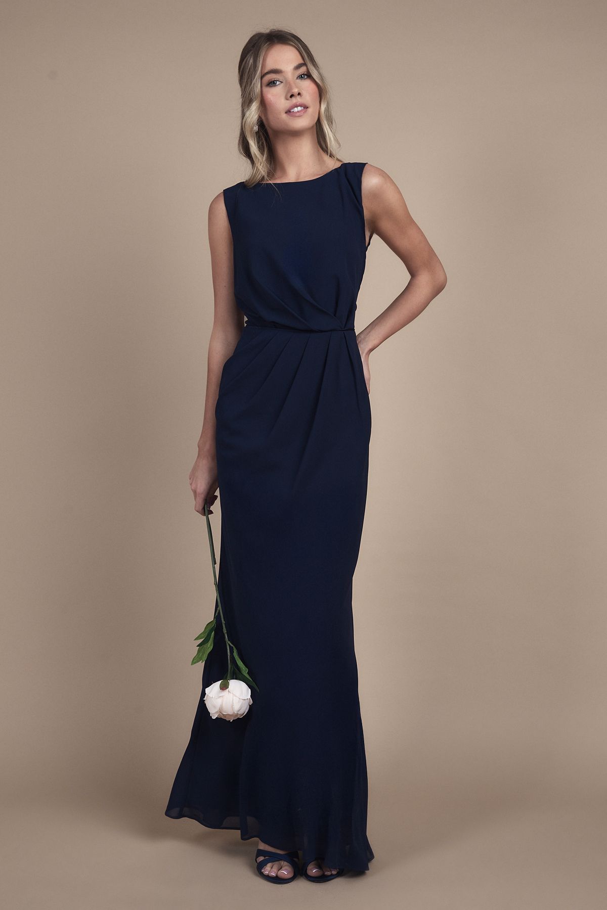 Coast Teen Bridesmaid Ruched Detail Satin Maxi Bridesmaid Dress Navy image 1