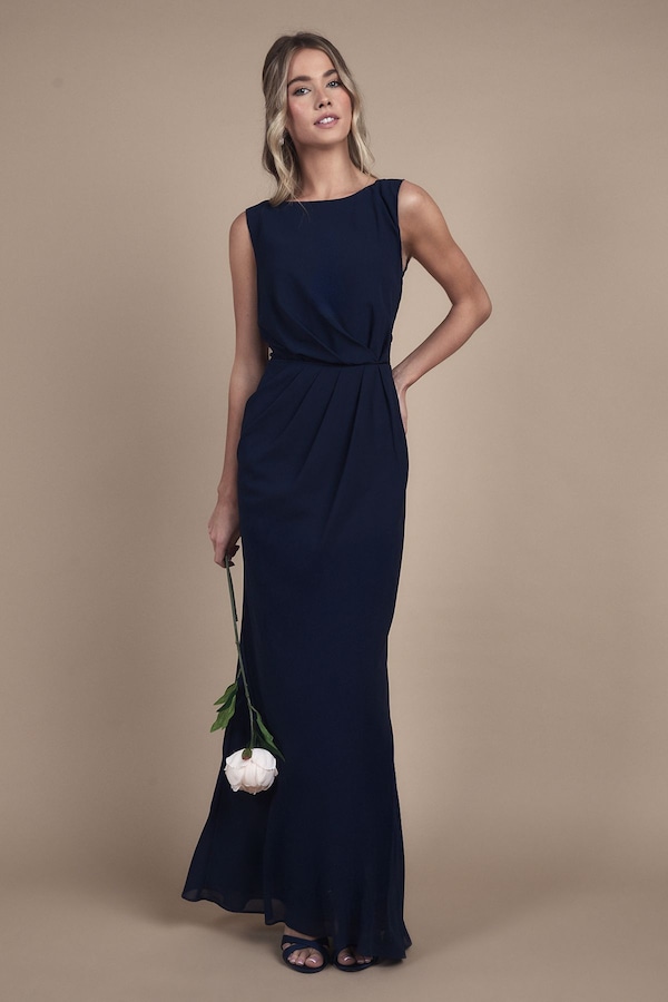 Coast Teen Bridesmaid Ruched Detail Satin Maxi Bridesmaid Dress Navy
