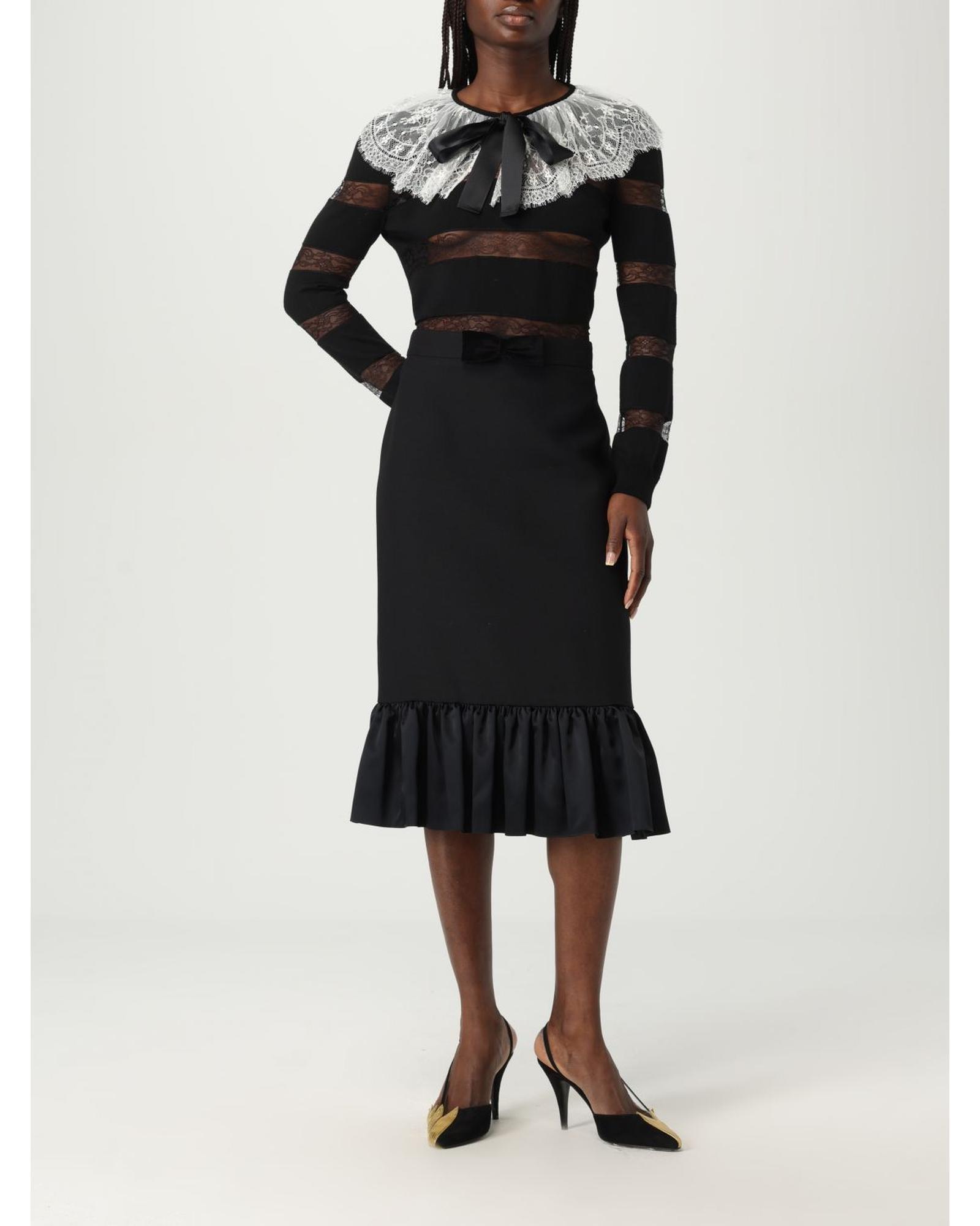 Valentino Pencil Skirt with Ruffled Hem Wo - Black image 2