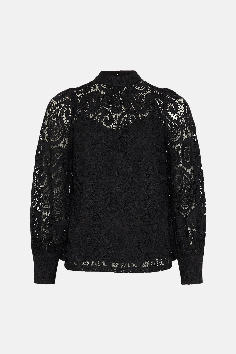 Oasis Lace High Neck Blouse Black image 4