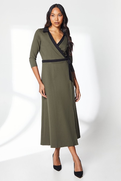 Principles Green Ponte Contrast Wrap Dress Khaki