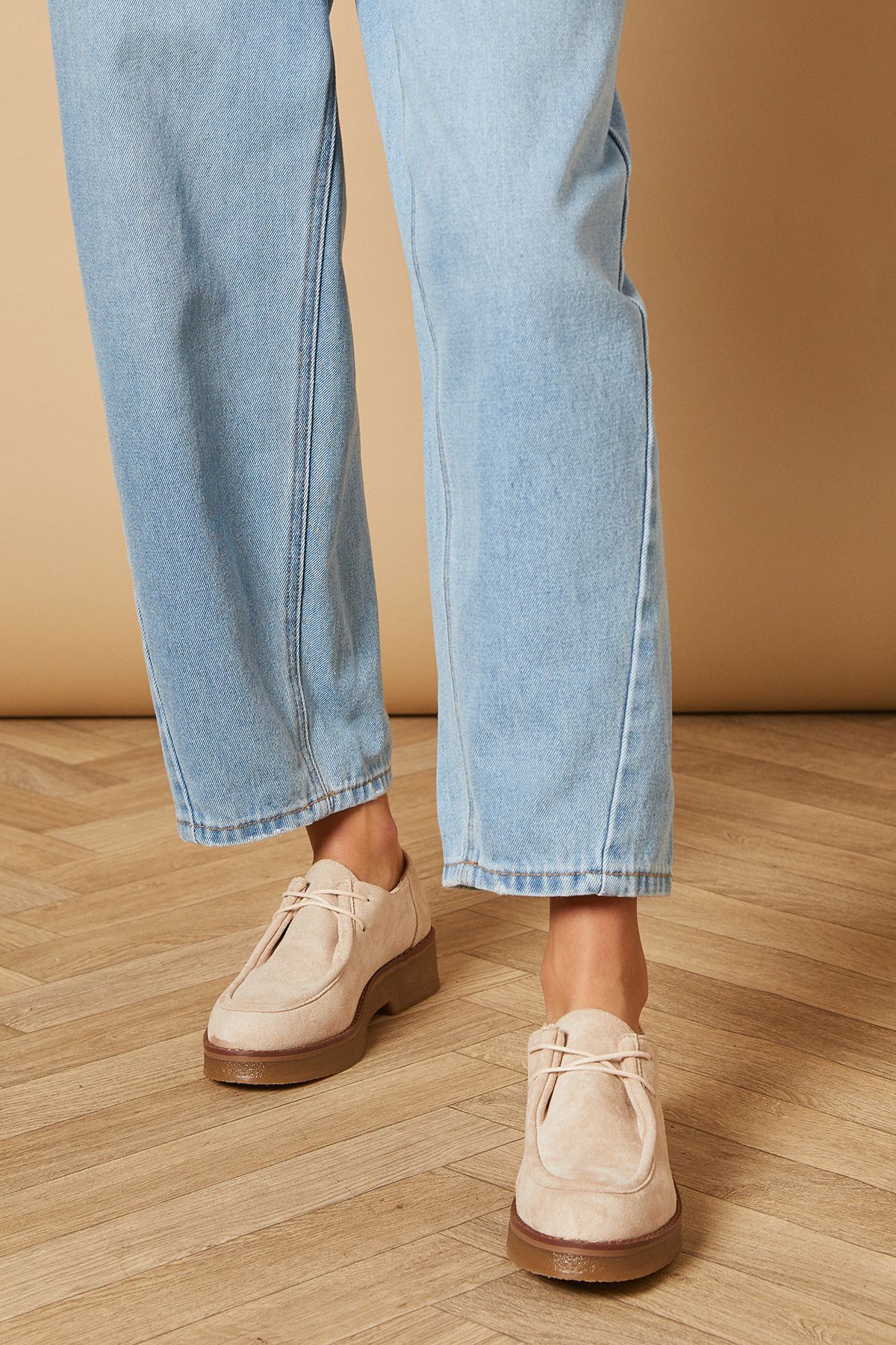 Oasis Lucina Faux Suede Lace Up Chunky Shoes Beige image 2