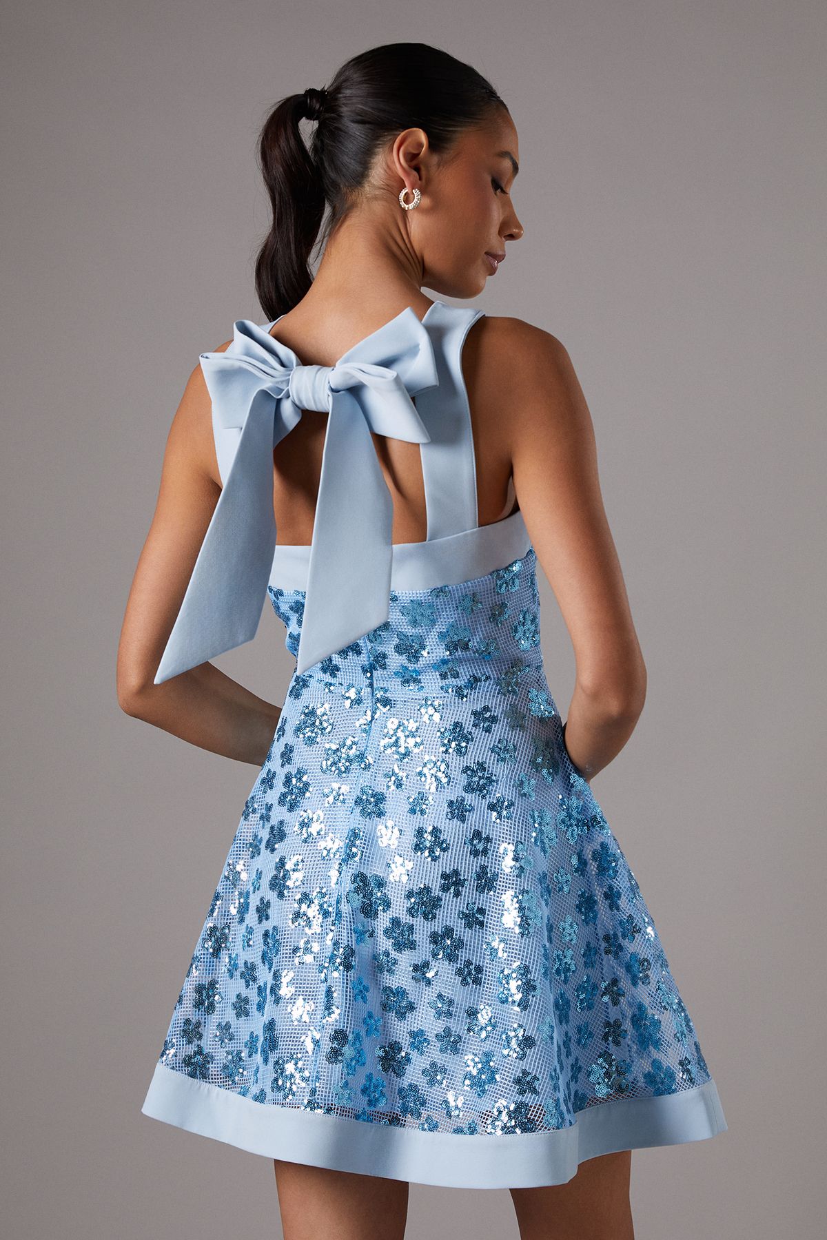 Coast Sequin Mesh Skater Mini Dress Blue image 3