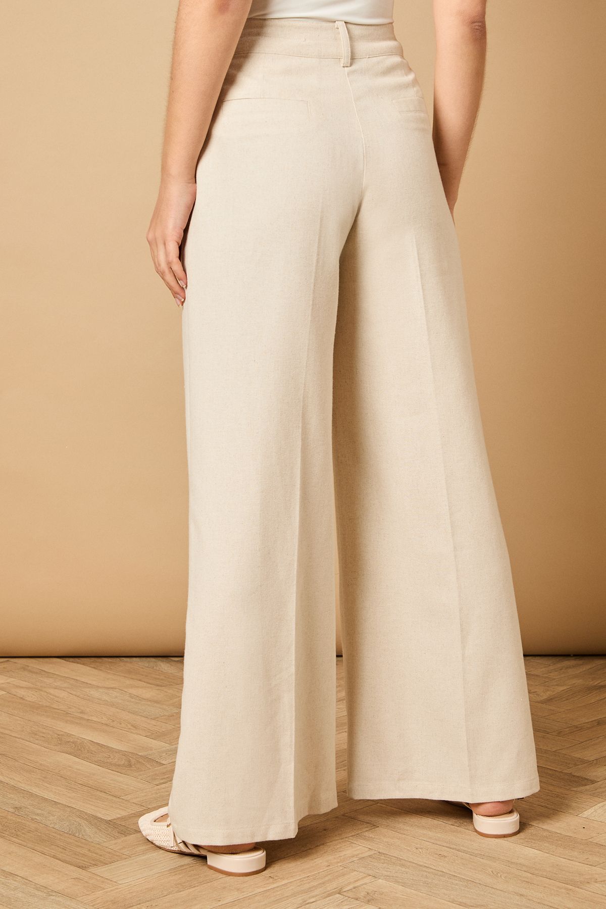 Oasis Linen Wide Leg Tailored Trouser Neutral image 3