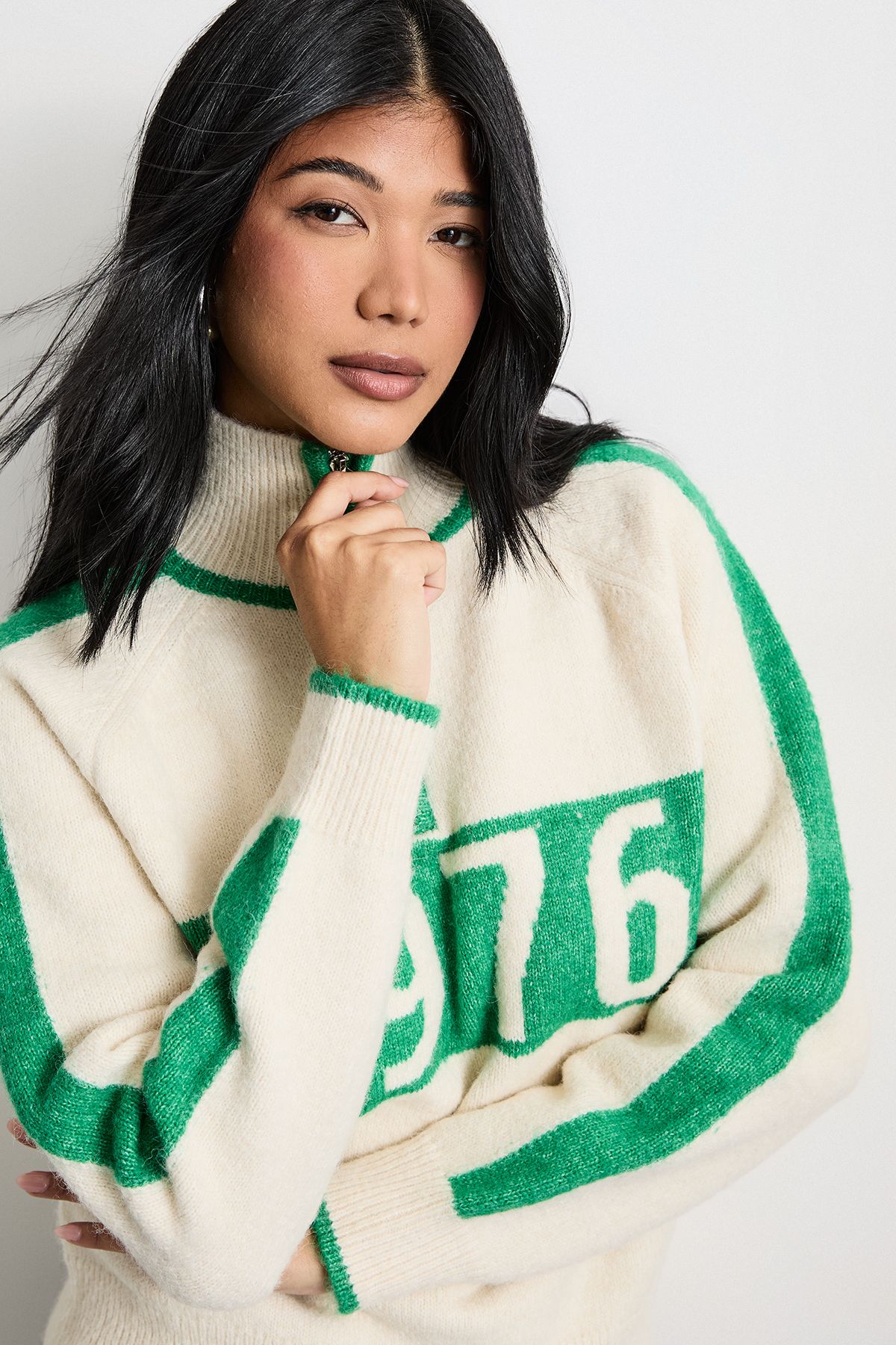 Warehouse 3/4 Racing Zip Up Jumper Ivory image 2