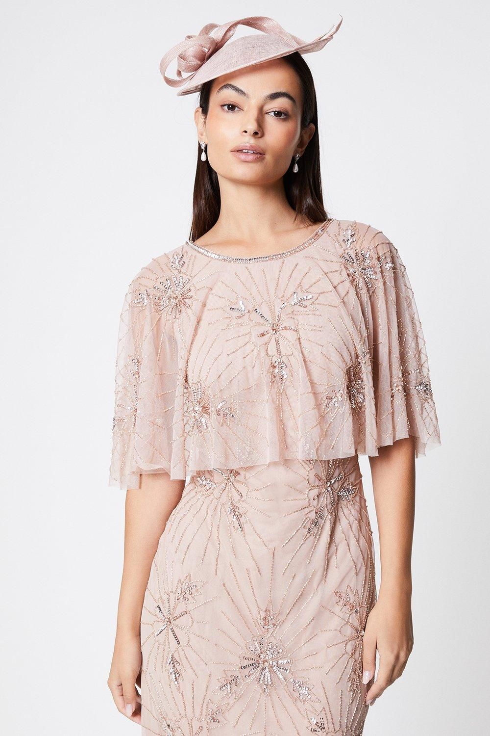 Coast Floral Embellished Cape Midi Dress Blush image 2