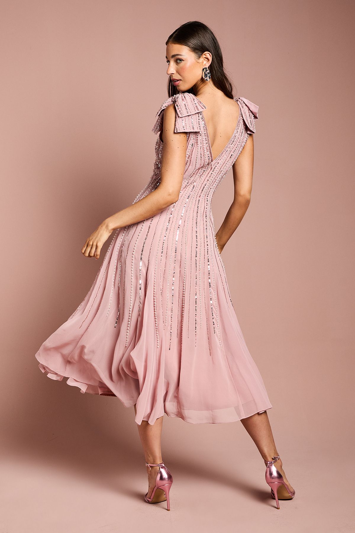 Coast Bow Shoulder Embellished Midi Dress Blush image 4