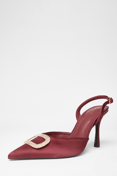 Quiz Burgundy Satin Brooch Court Heels