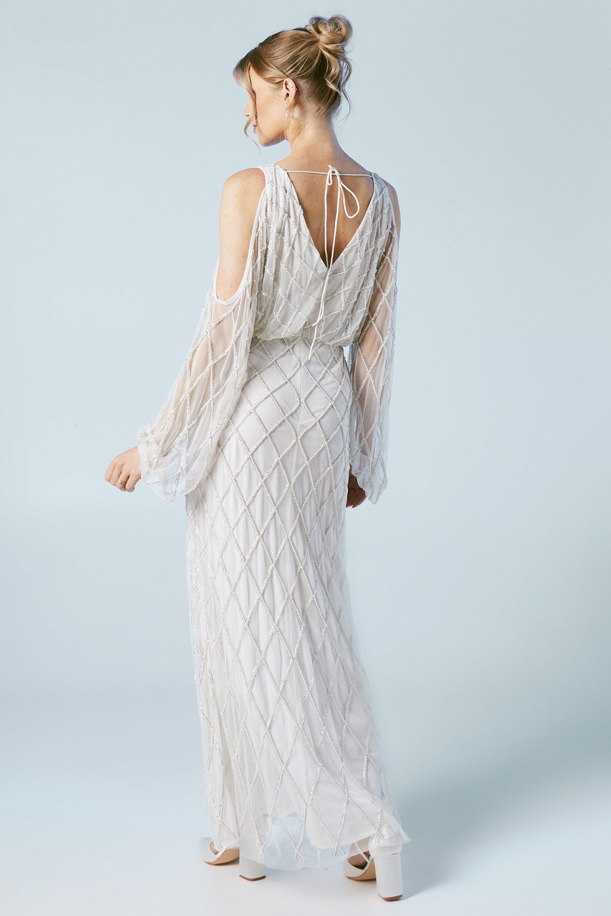 Coast Geometric Embellished Cold Shoulder Wedding Dress Ivory image 4