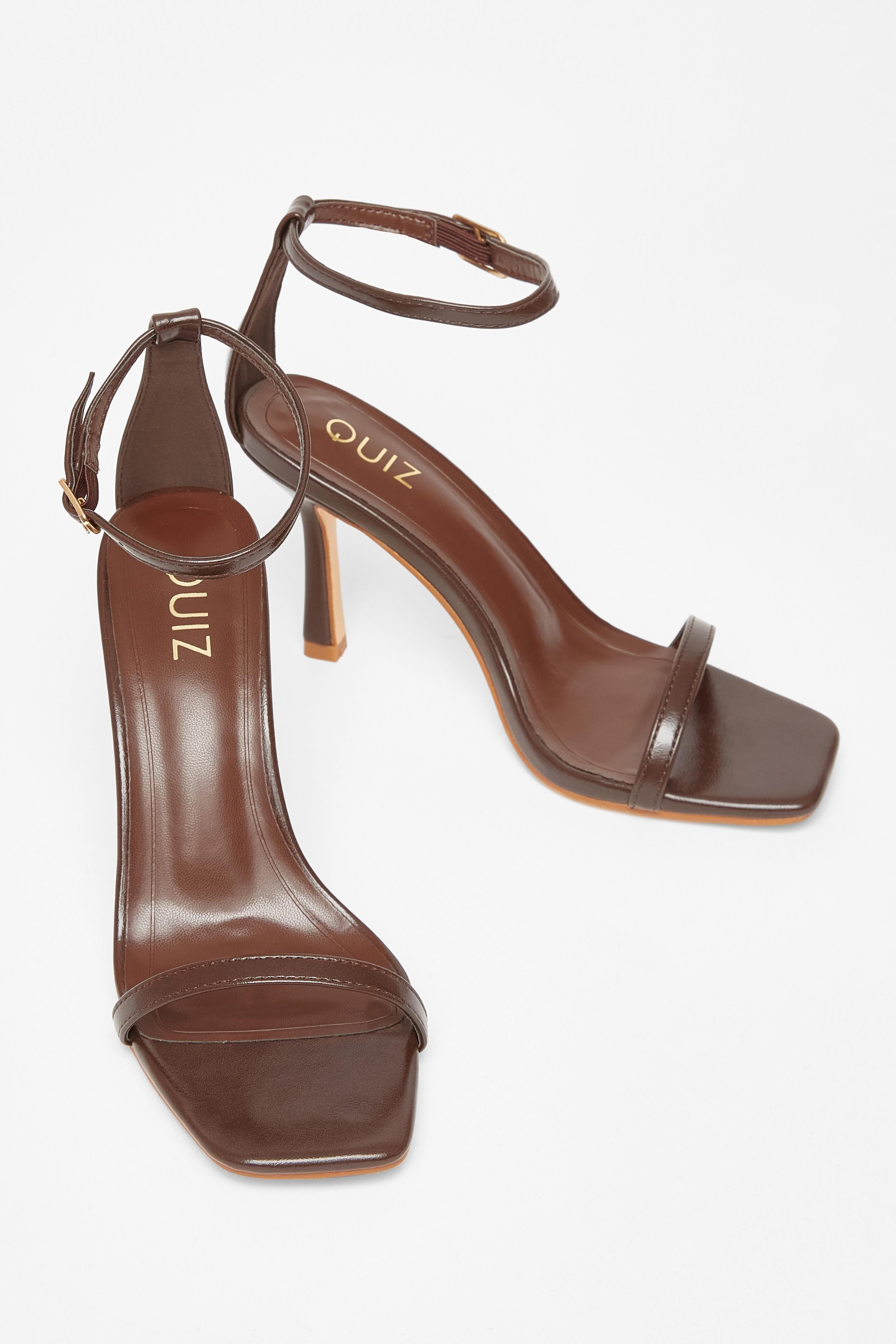 Quiz Brown Faux Leather Barely There Heels image 2
