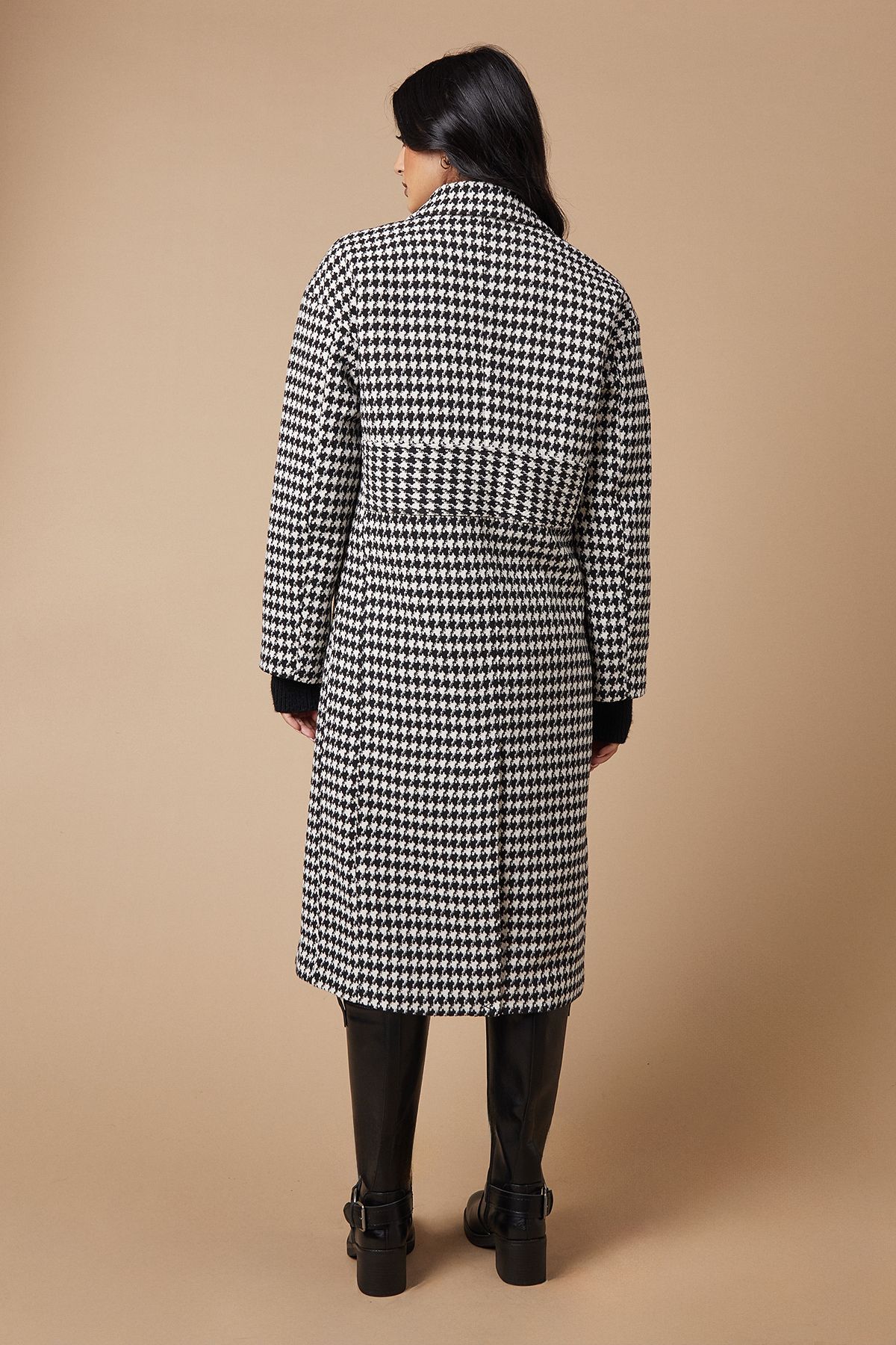 Oasis Checked Tab Back Detail Faux Wool Double Breasted Midi Coat Neutral image 4