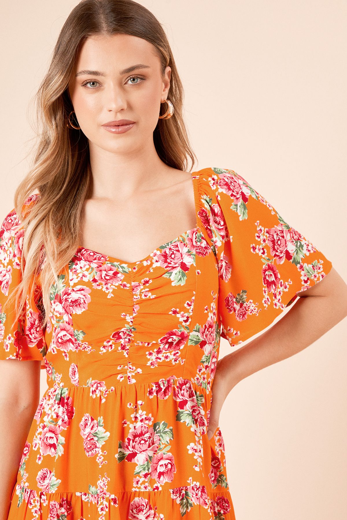 Dorothy Perkins Floral Angel Sleeve Tiered Mini Dress Floral image 3