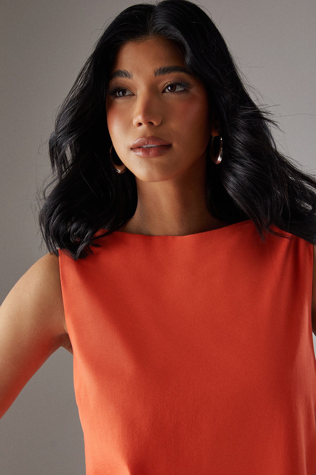 Warehouse Linen Blend Sleeveless Peplum Hem Mini Dress Orange image 4