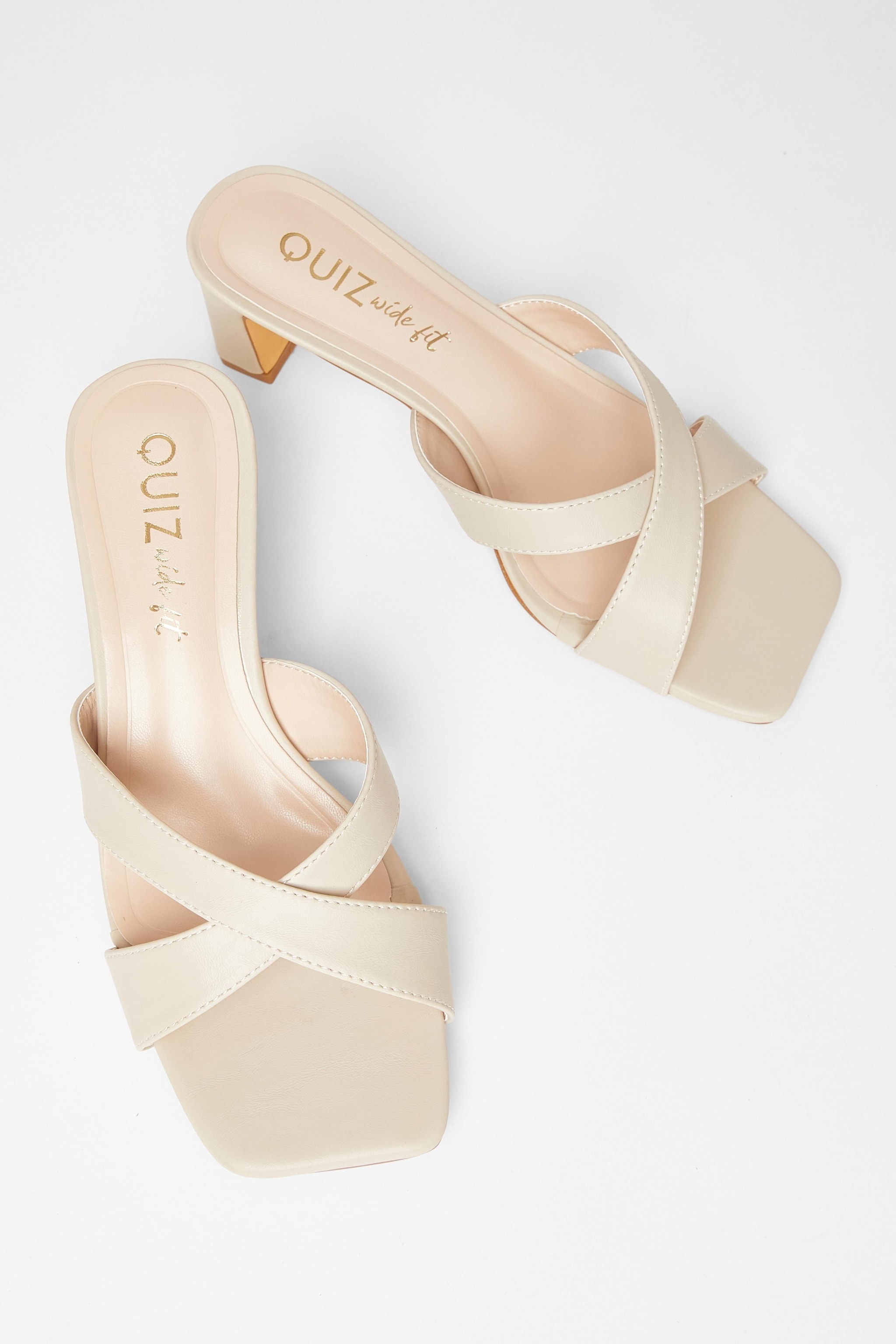 Quiz Nude Wide Fit Cross Strap Mule Heels image 2