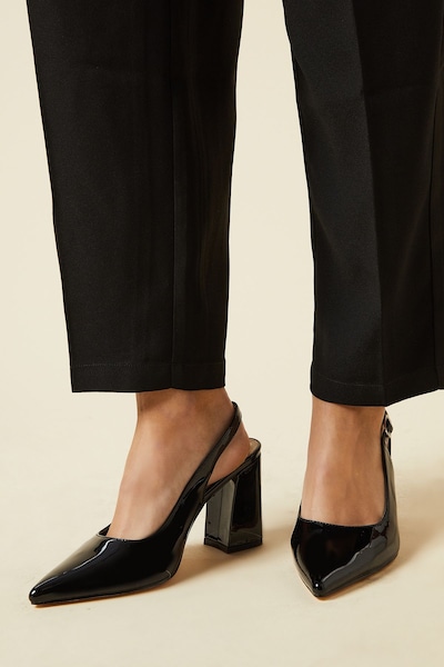 Dorothy Perkins Wide Fit Ellens Pointed High Block Heel Slingback Court Shoes True Black