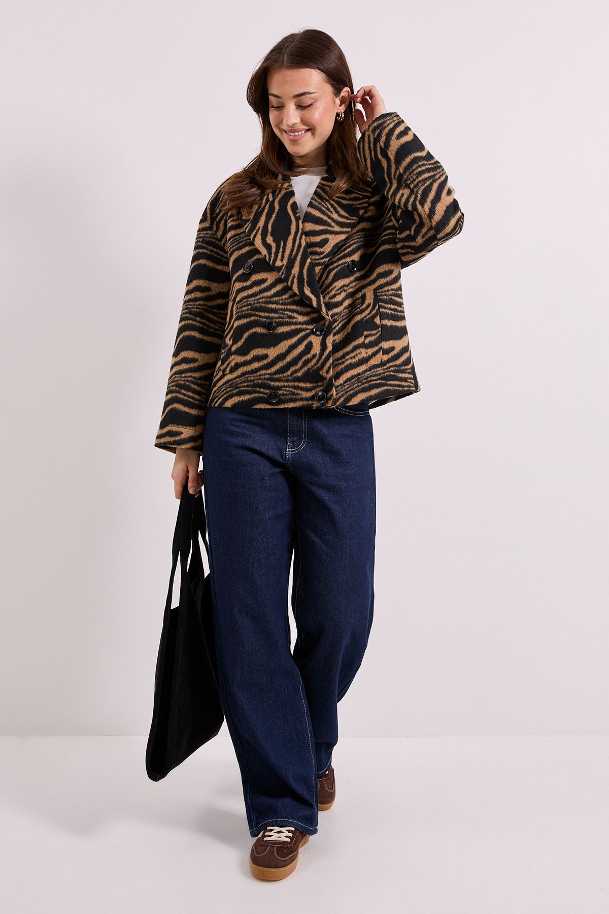 Dorothy Perkins Zebra Printed Boxy Short Coat Brown image 2