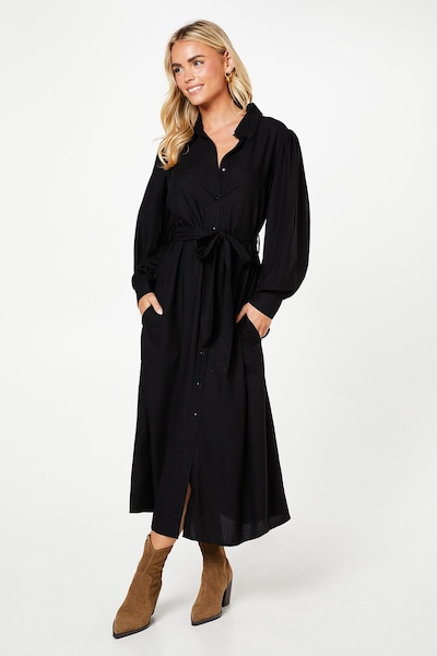 Dorothy Perkins Petite Jacquard Midi Shirt Dress Black