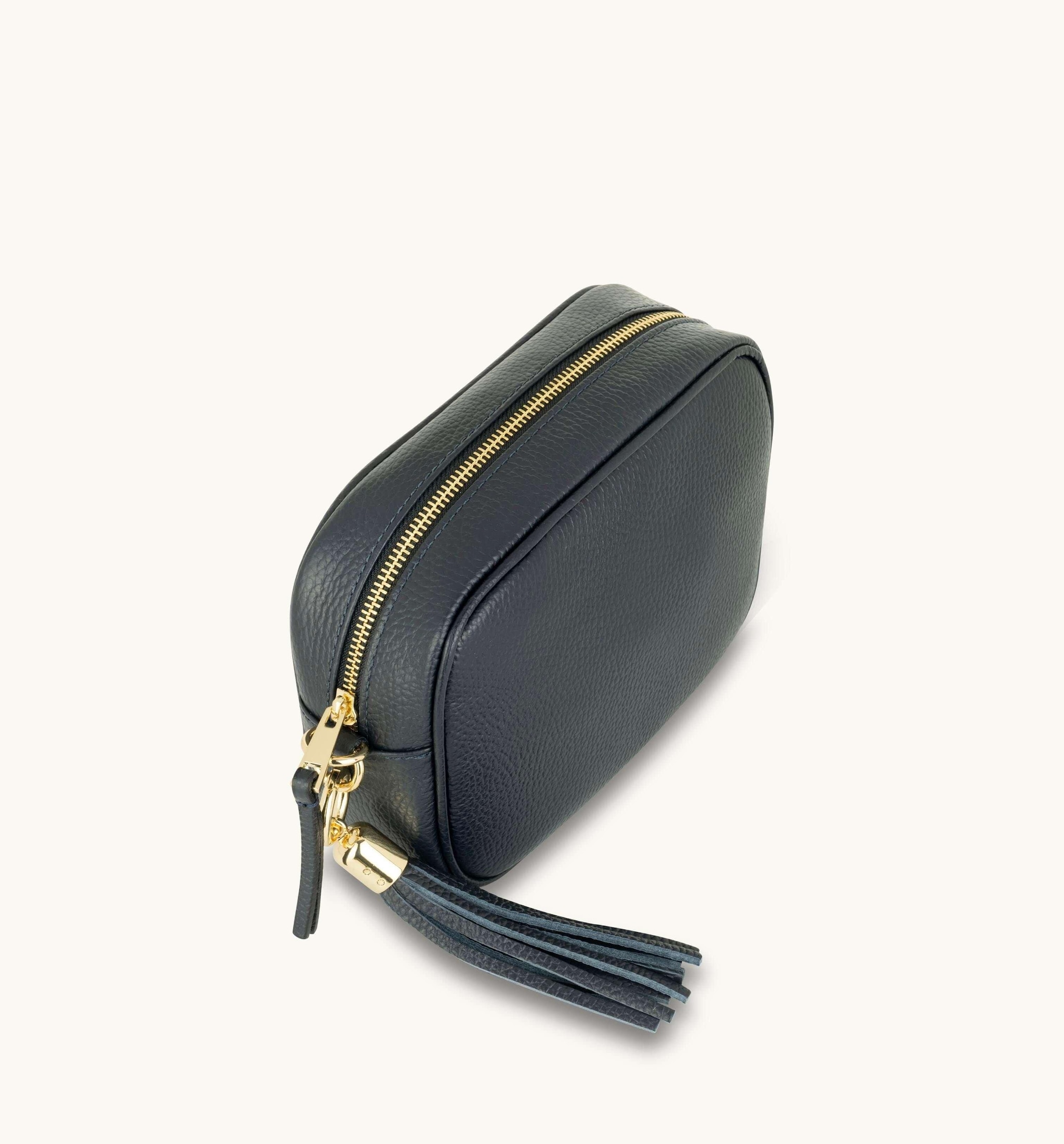 Apatchy London Navy Leather Crossbody Bag With Leather & Canvas Strap image 4